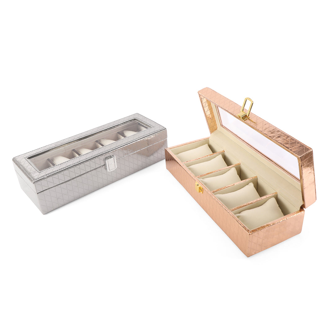 Leatherette Watch Box 5 Partition - Silver