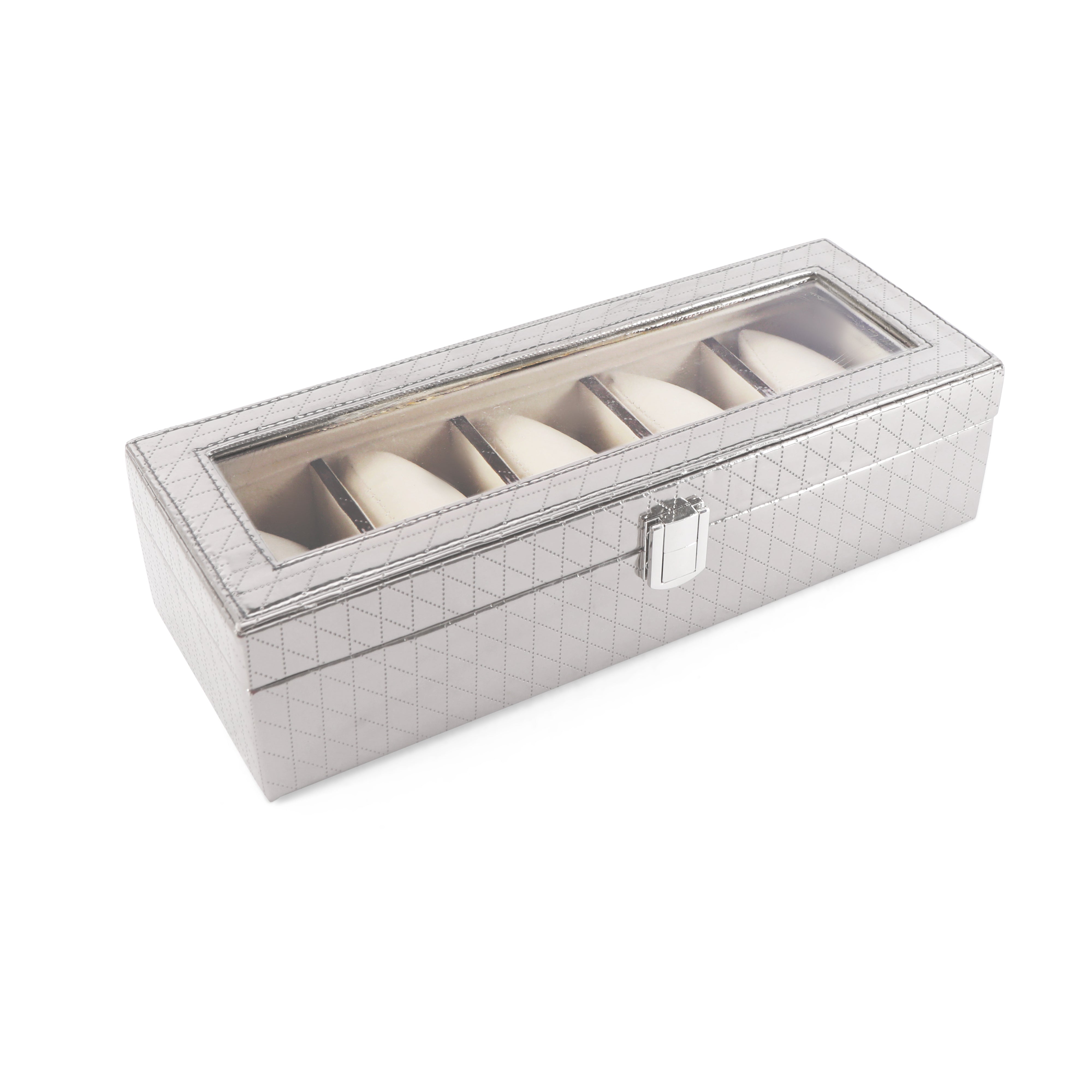 Watchbox 5 Partition - Silver Watch Box 4- The Home Co.