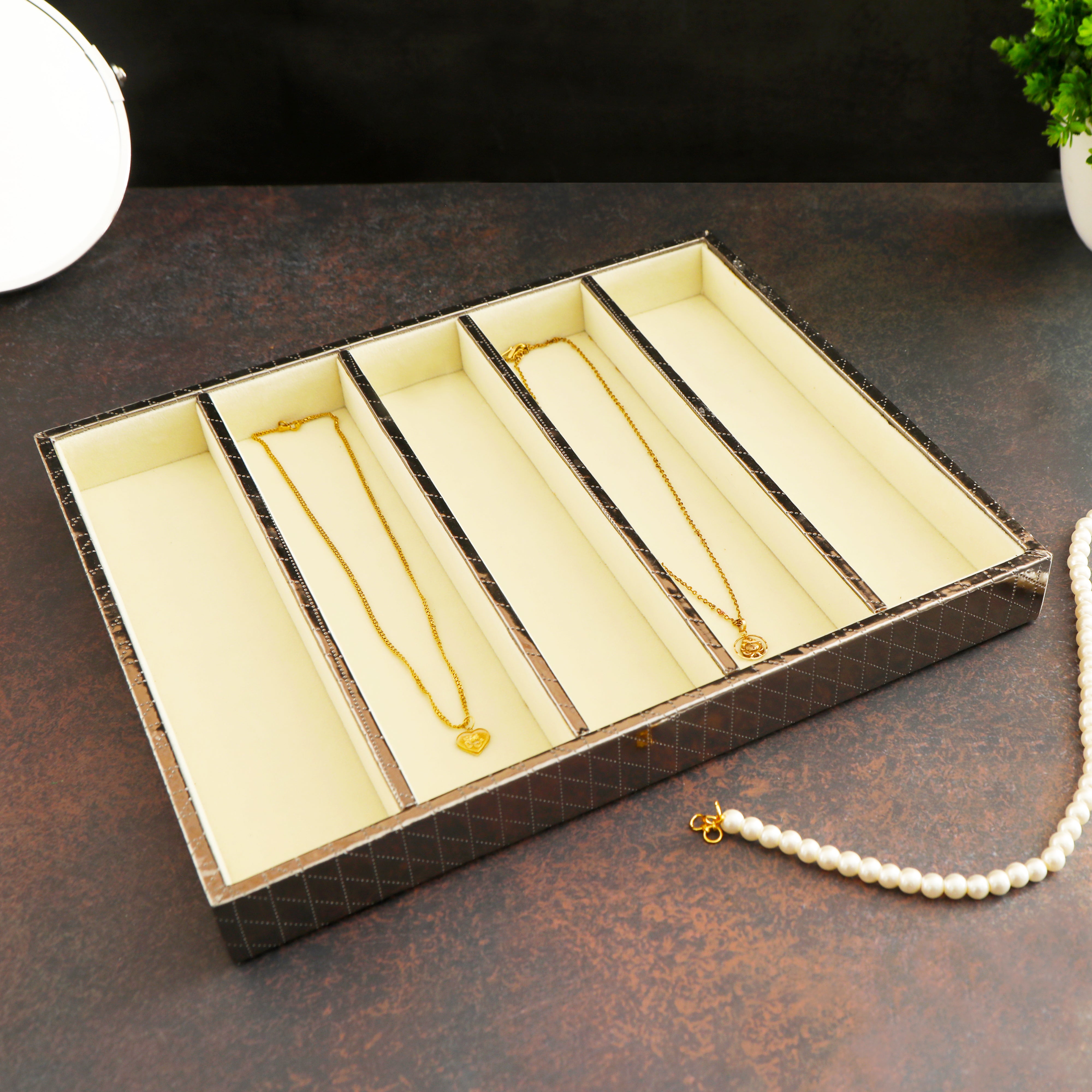 Leatherette Jewellery Tray 5 Partition - Silver