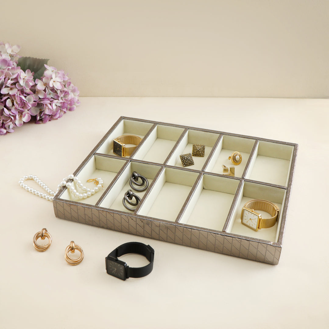 Jewellery Tray 10 Partition - Silver Jewellery Organiser - The Home Co.