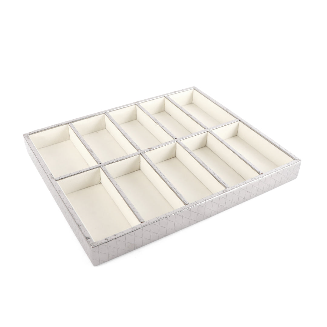Jewellery Tray 10 Partition - Silver Jewellery Organiser 1- The Home Co.