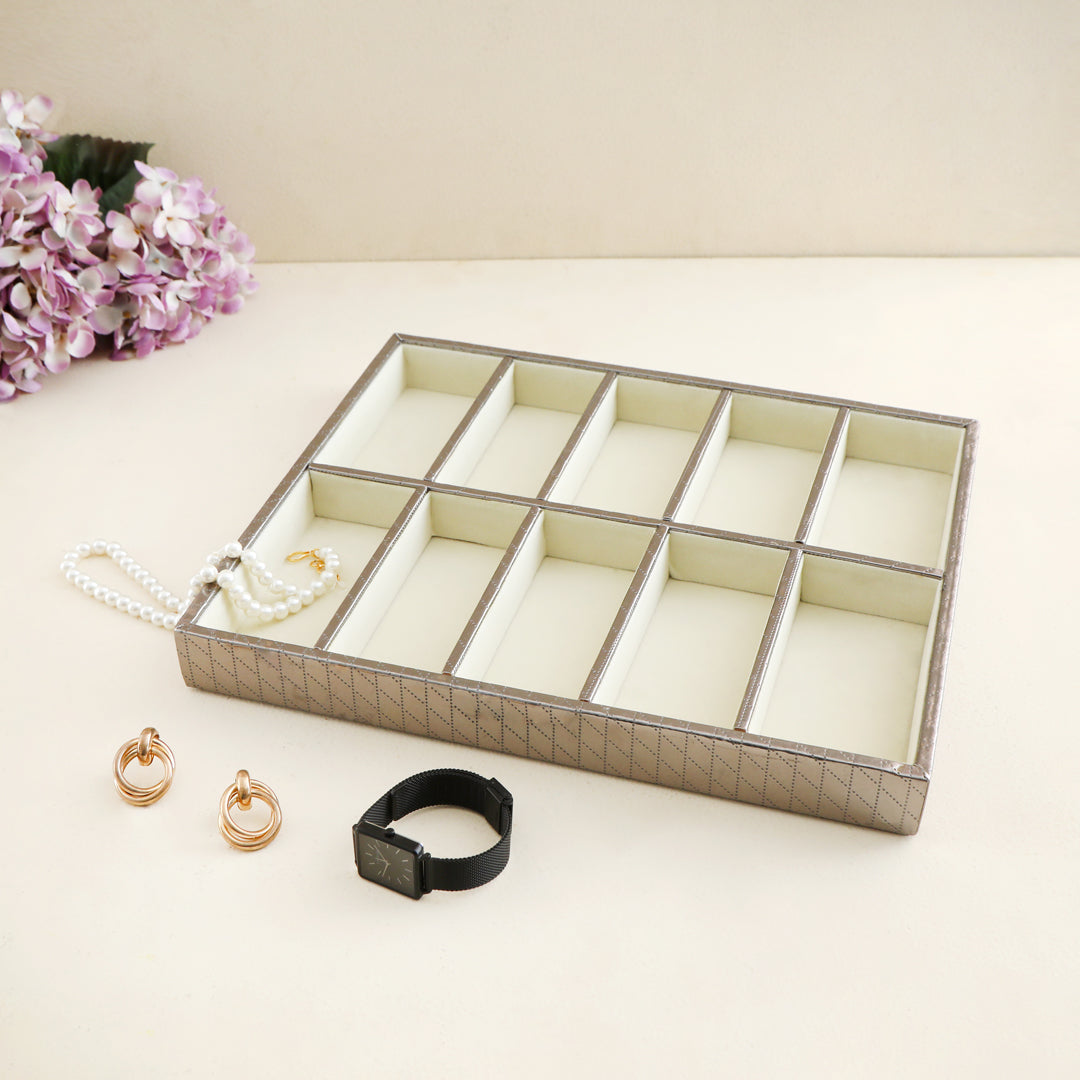 Jewellery Tray 10 Partition - Silver Jewellery Organiser 4- The Home Co.