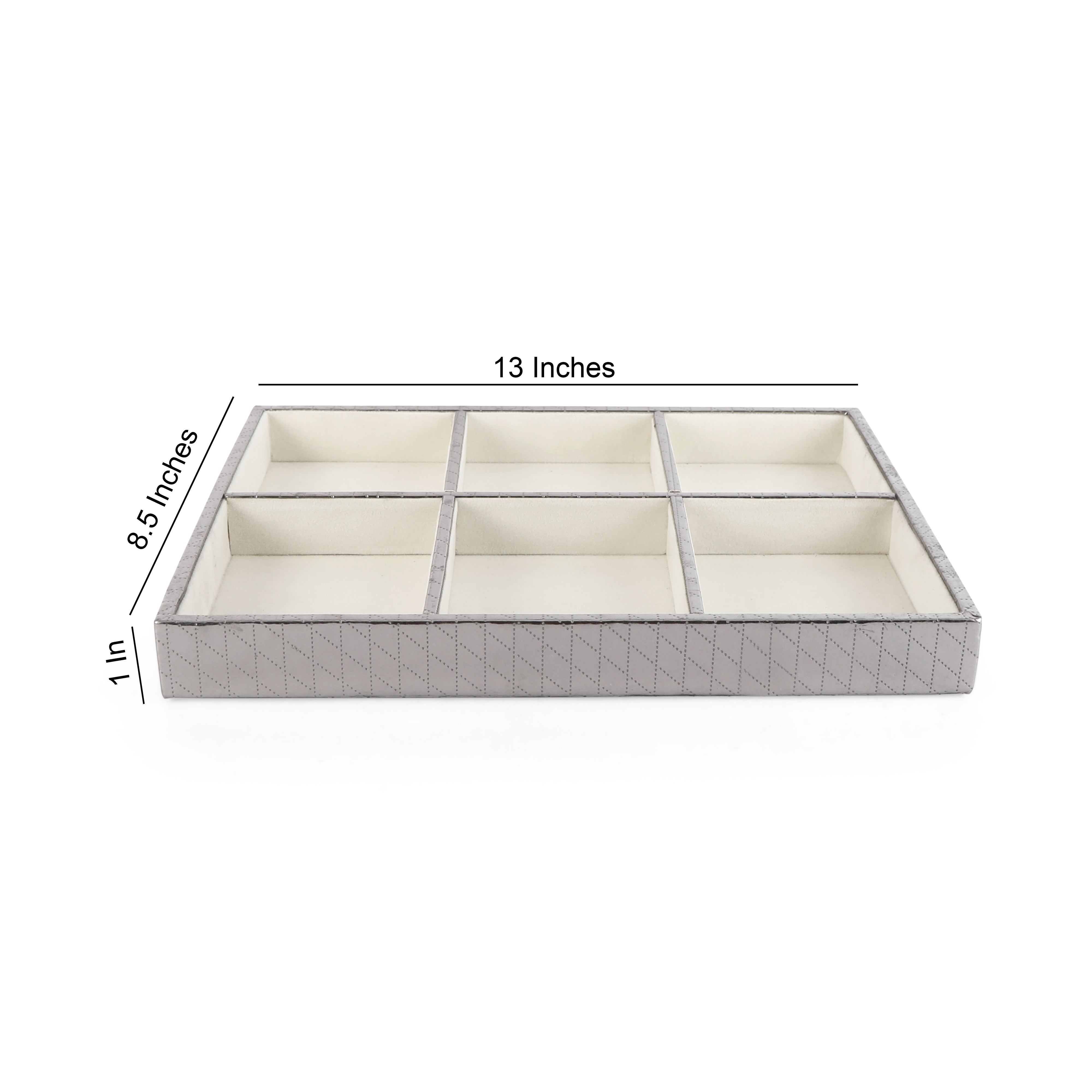 Leatherette Jewellery Tray 6 Partition - Silver