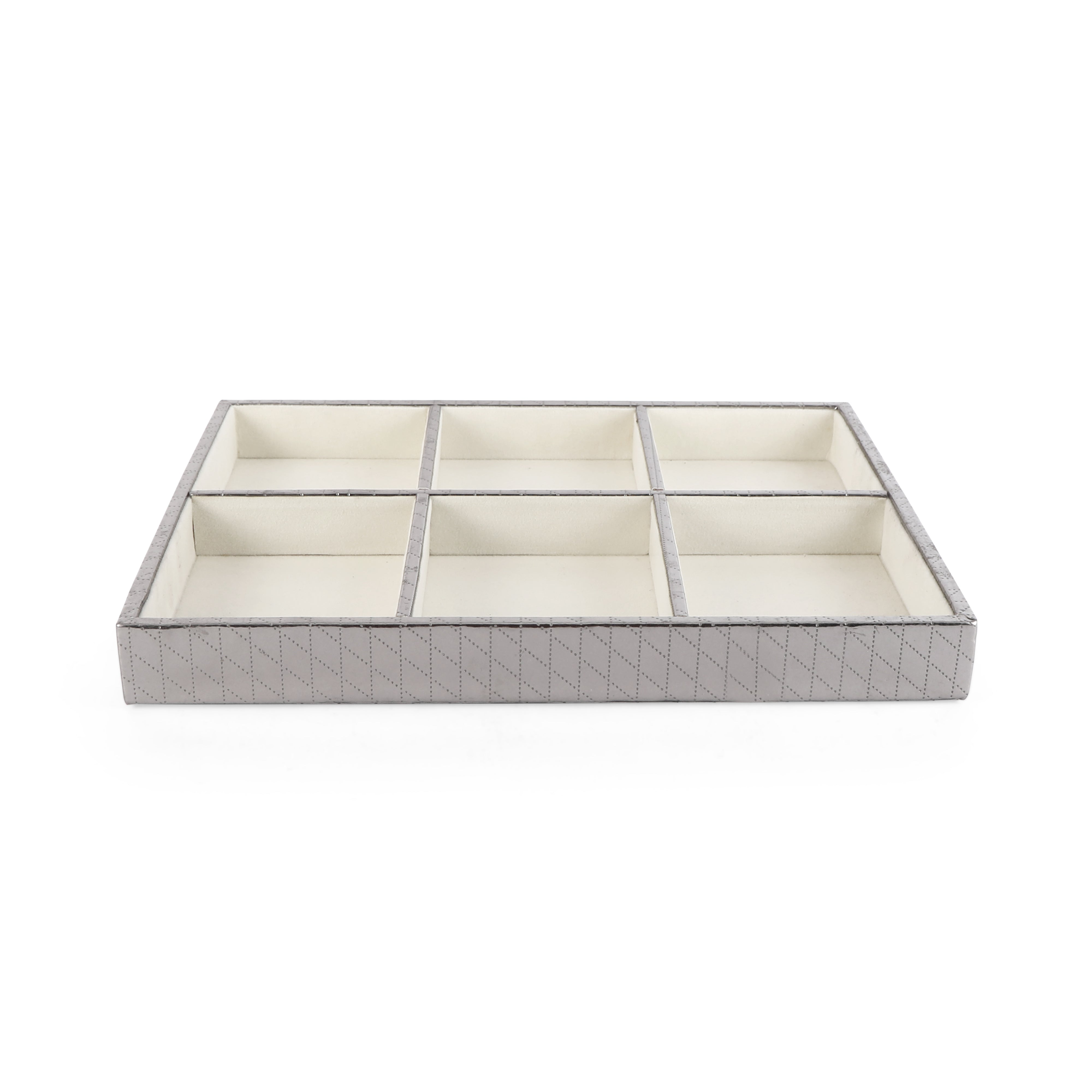 Leatherette Jewellery Tray 6 Partition - Silver