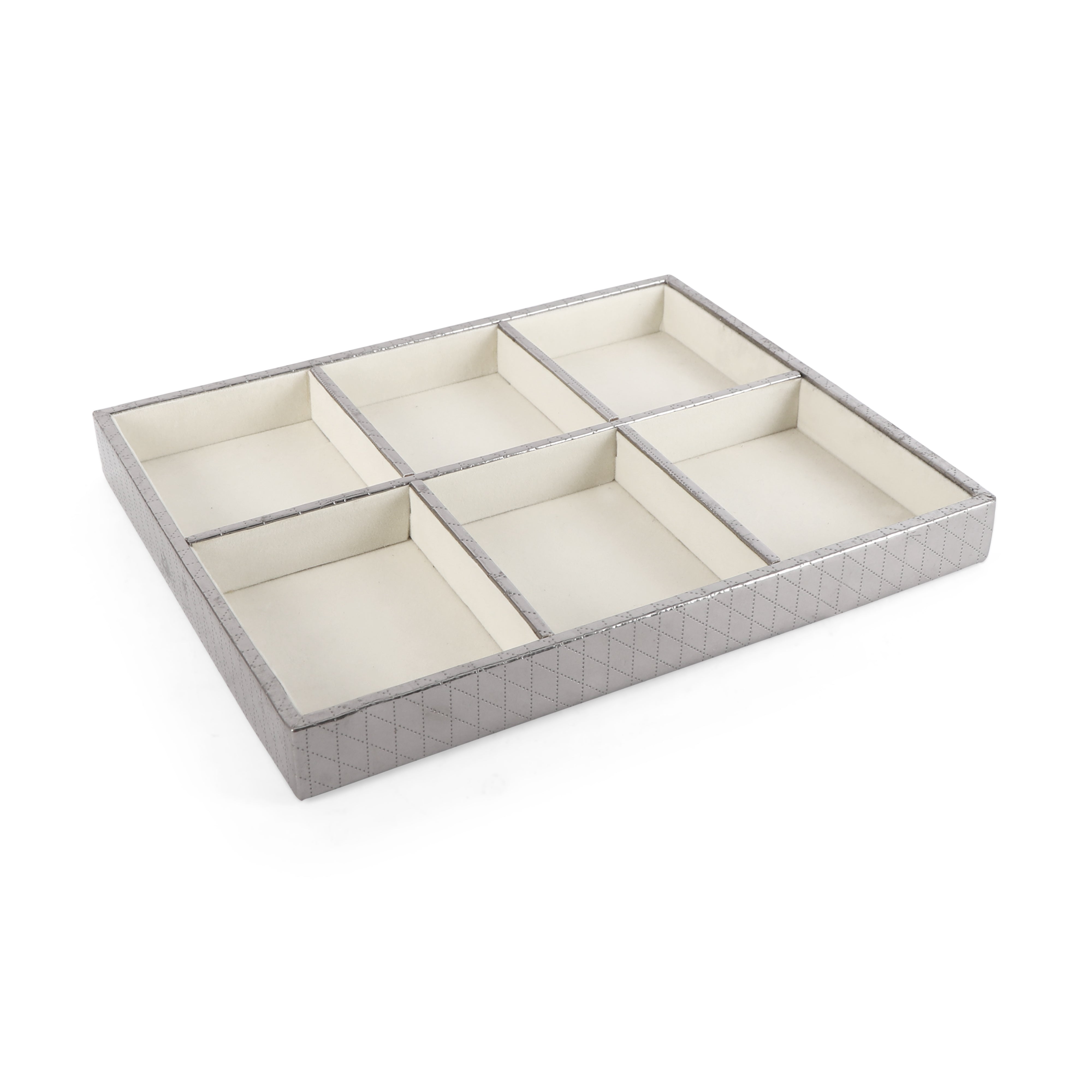 Leatherette Jewellery Tray 6 Partition - Silver