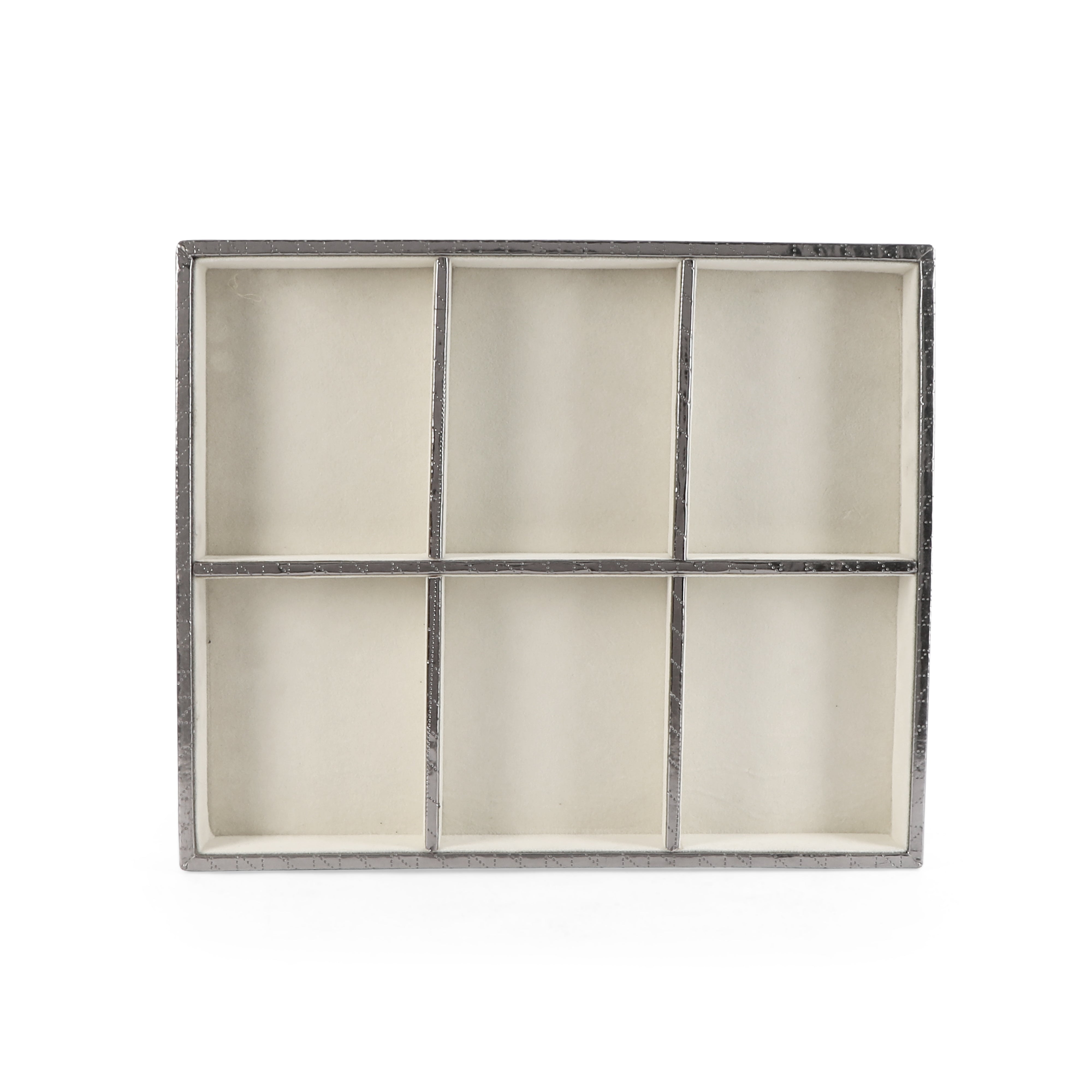 Leatherette Jewellery Tray 6 Partition - Silver