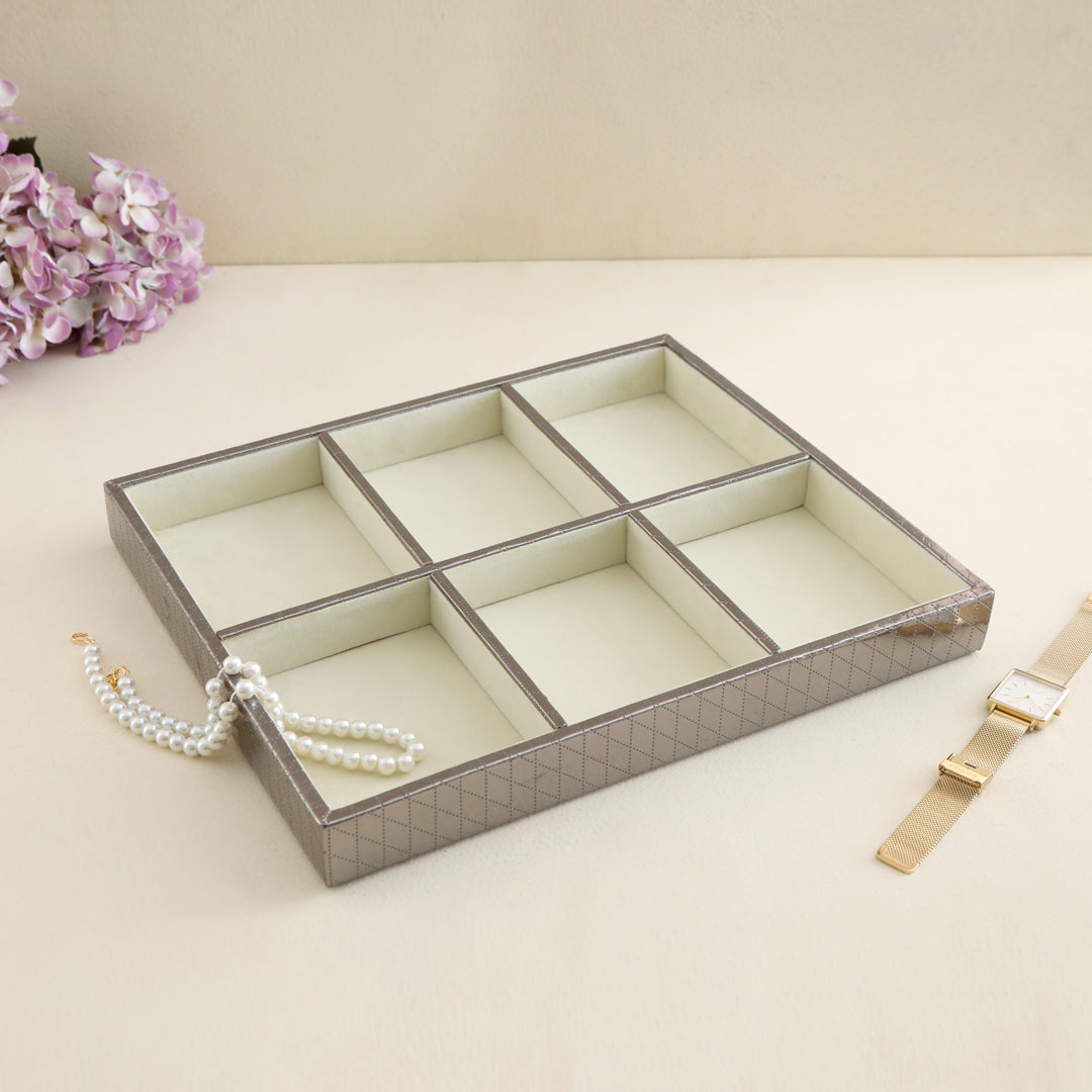 Jewellery Tray 6 Partition  - Silver Jewellery Organiser 4- The Home Co.