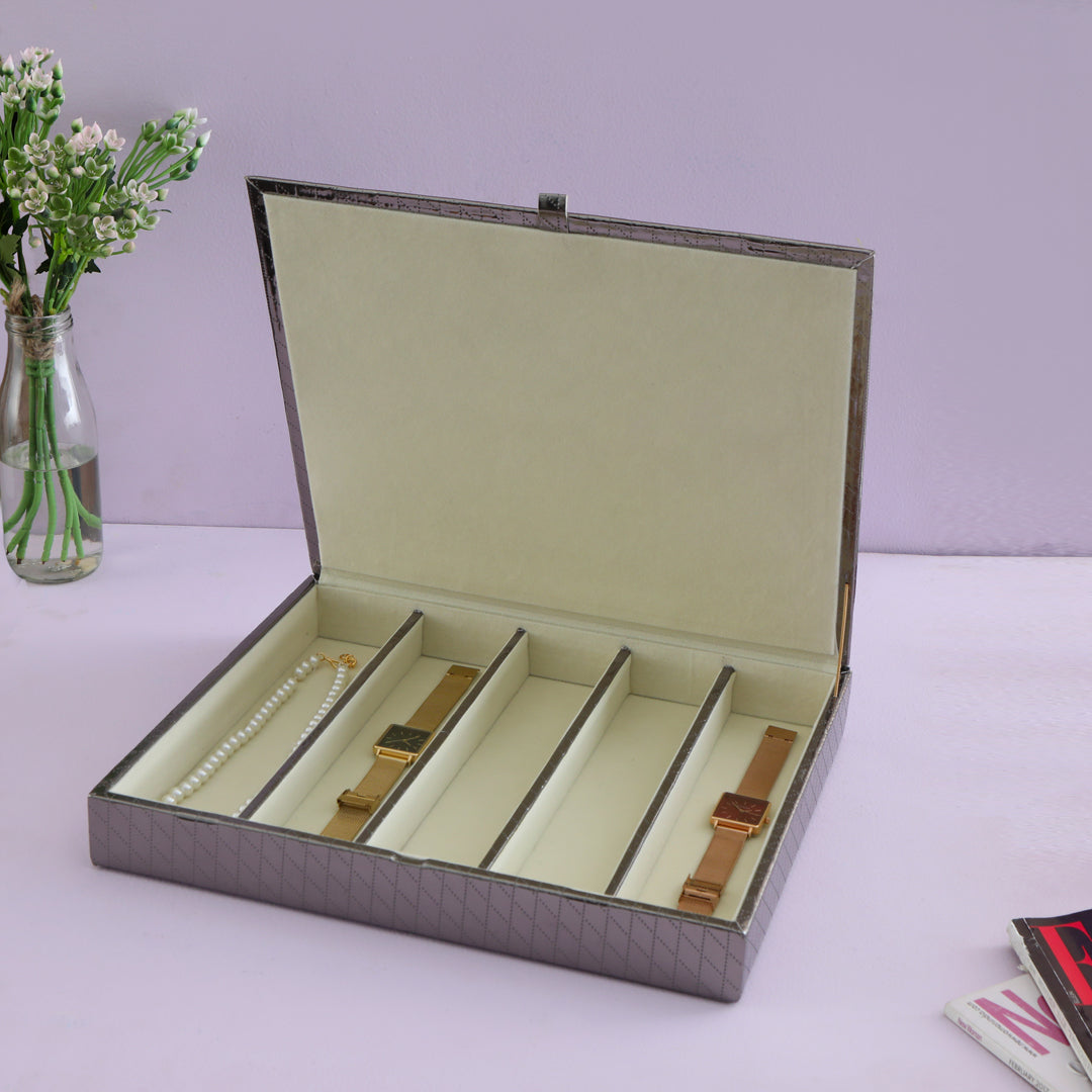 Jewellery Box 5 Partition - Silver Watch Box - The Home Co.