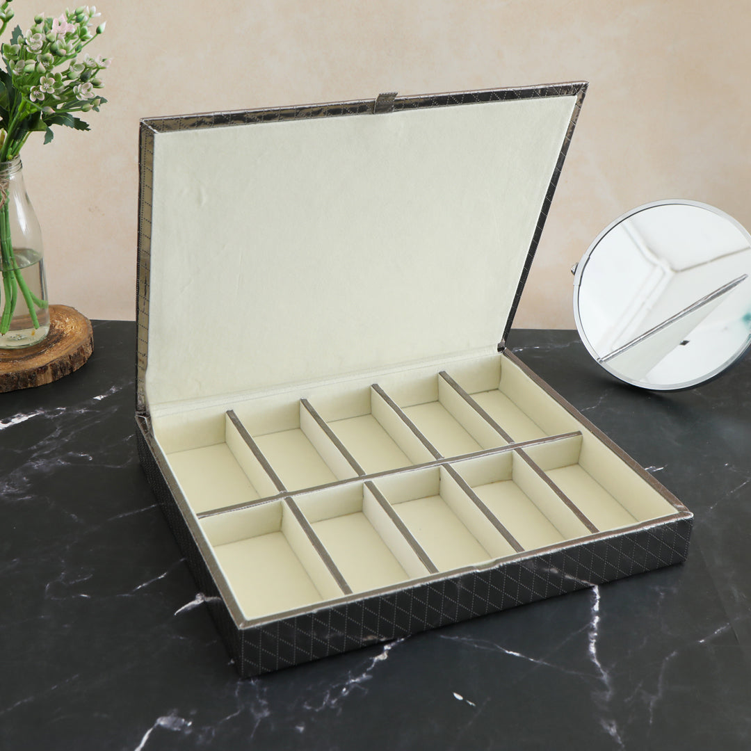 Jewellery Box 10 Partition - Silver Jewellery Organiser 1- The Home Co.