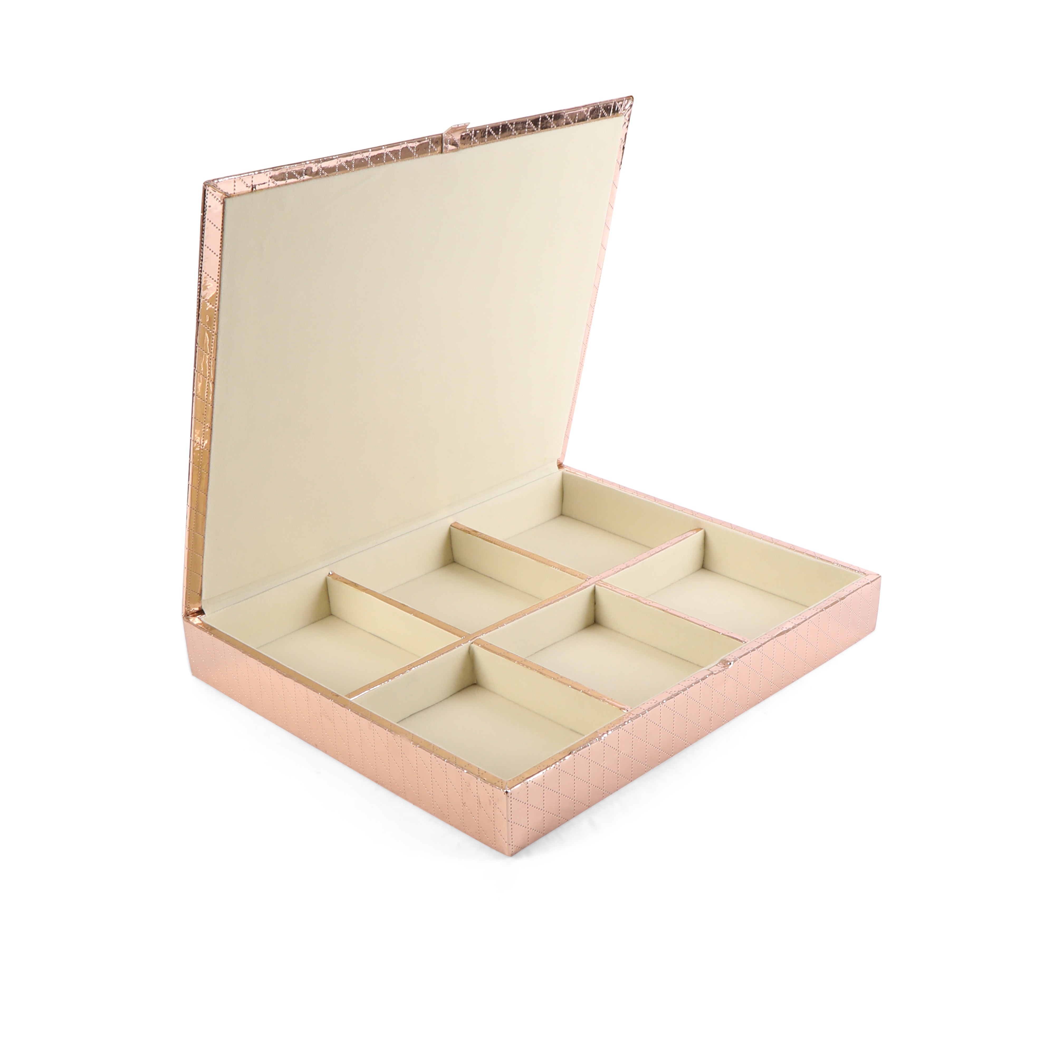 Leatherette Jewellery Box 6 Partition - Copper