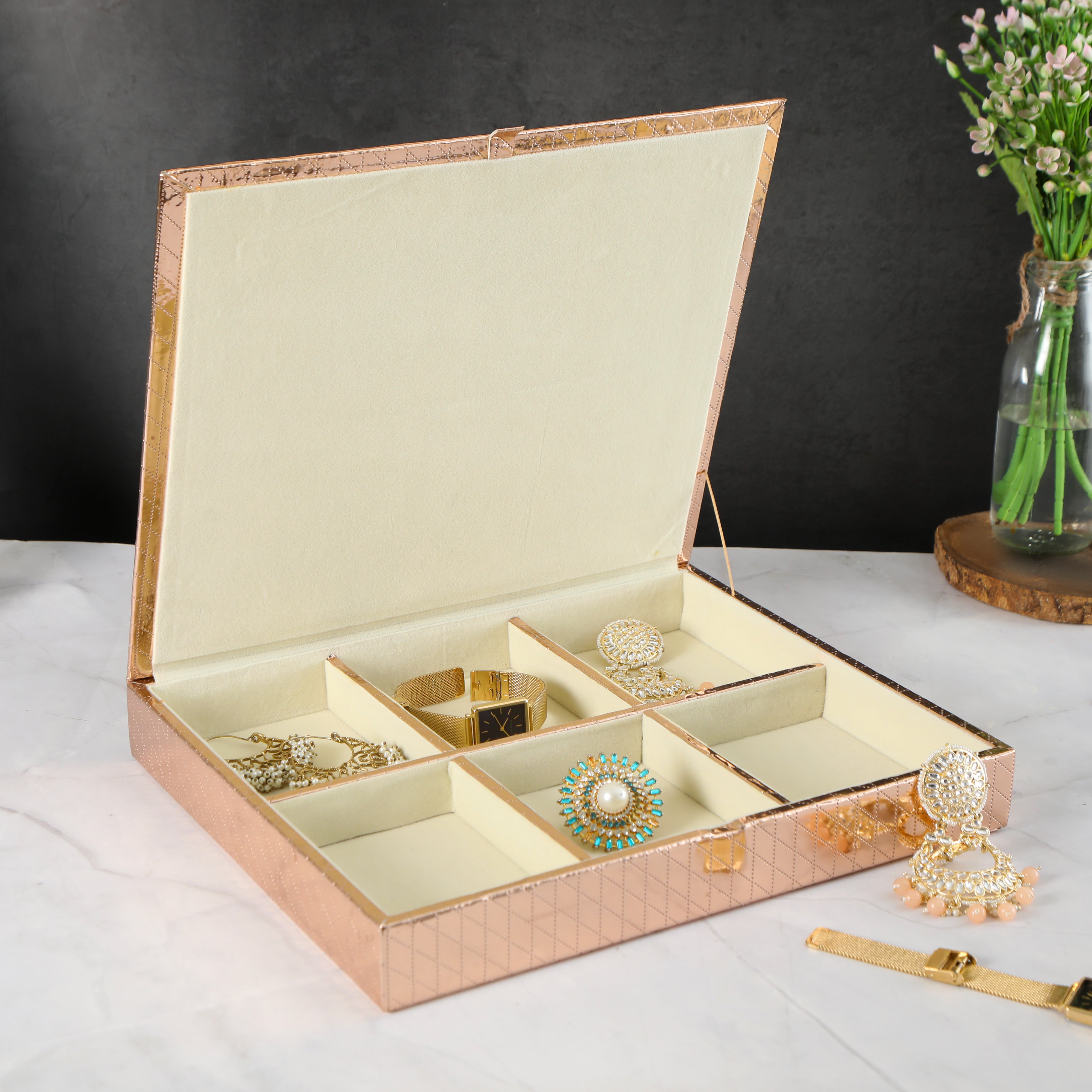 Leatherette Jewellery Box 6 Partition - Copper