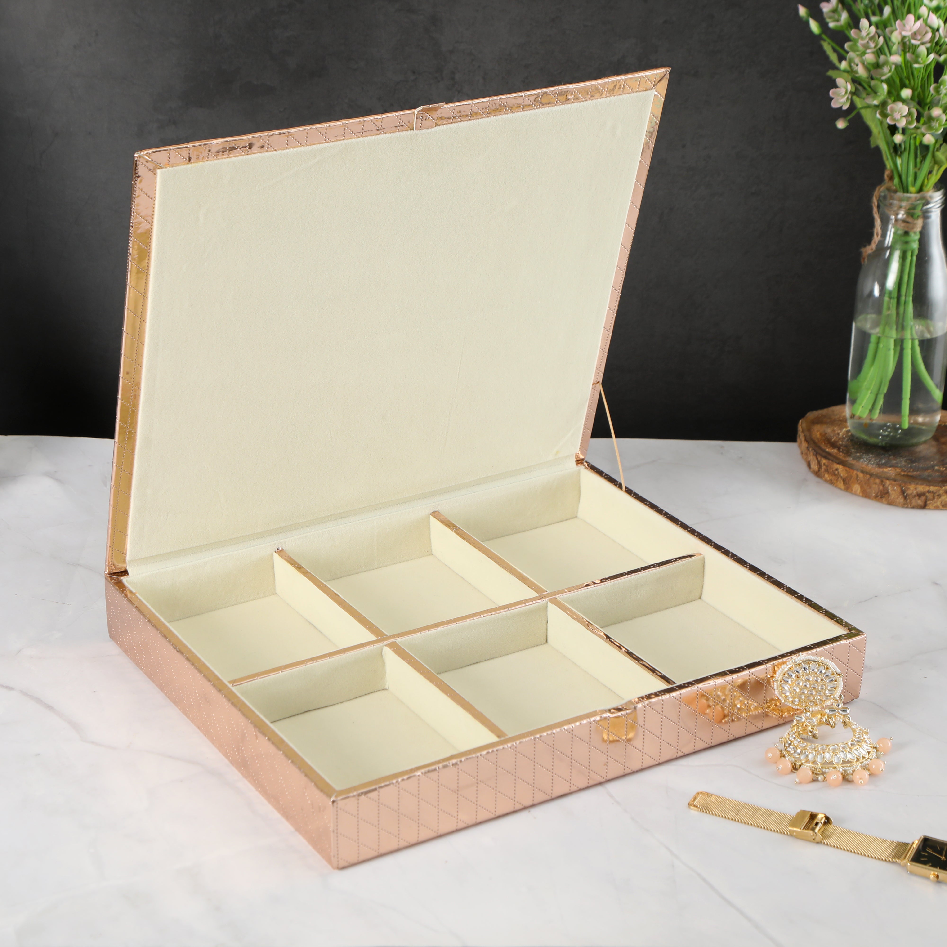 Leatherette Jewellery Box 6 Partition - Copper