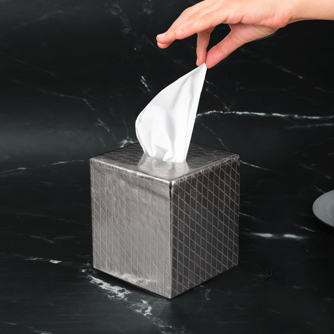Tissue Box - Silver Leatherette 1- The Home Co.
