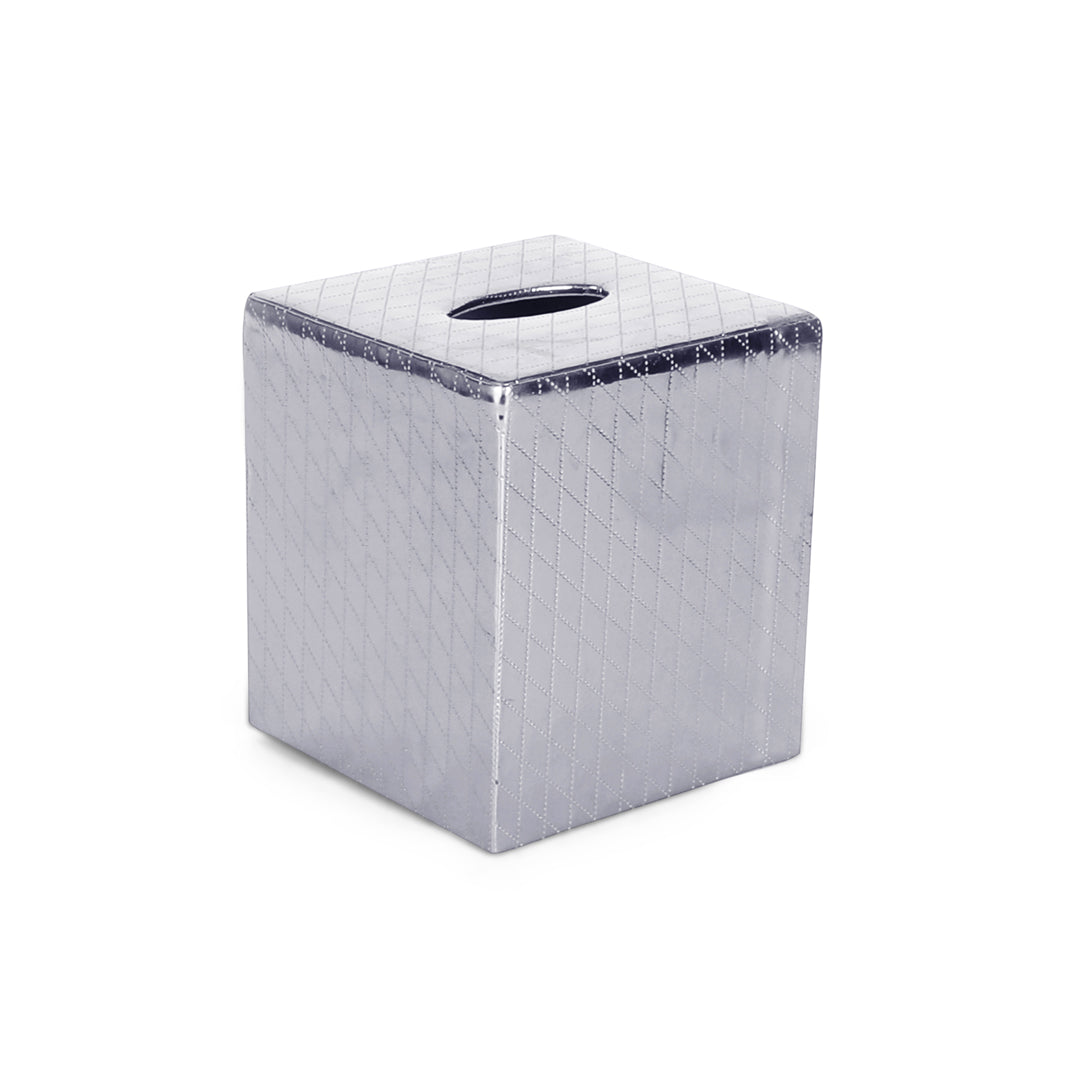 Tissue Box - Silver Leatherette 2- The Home Co.