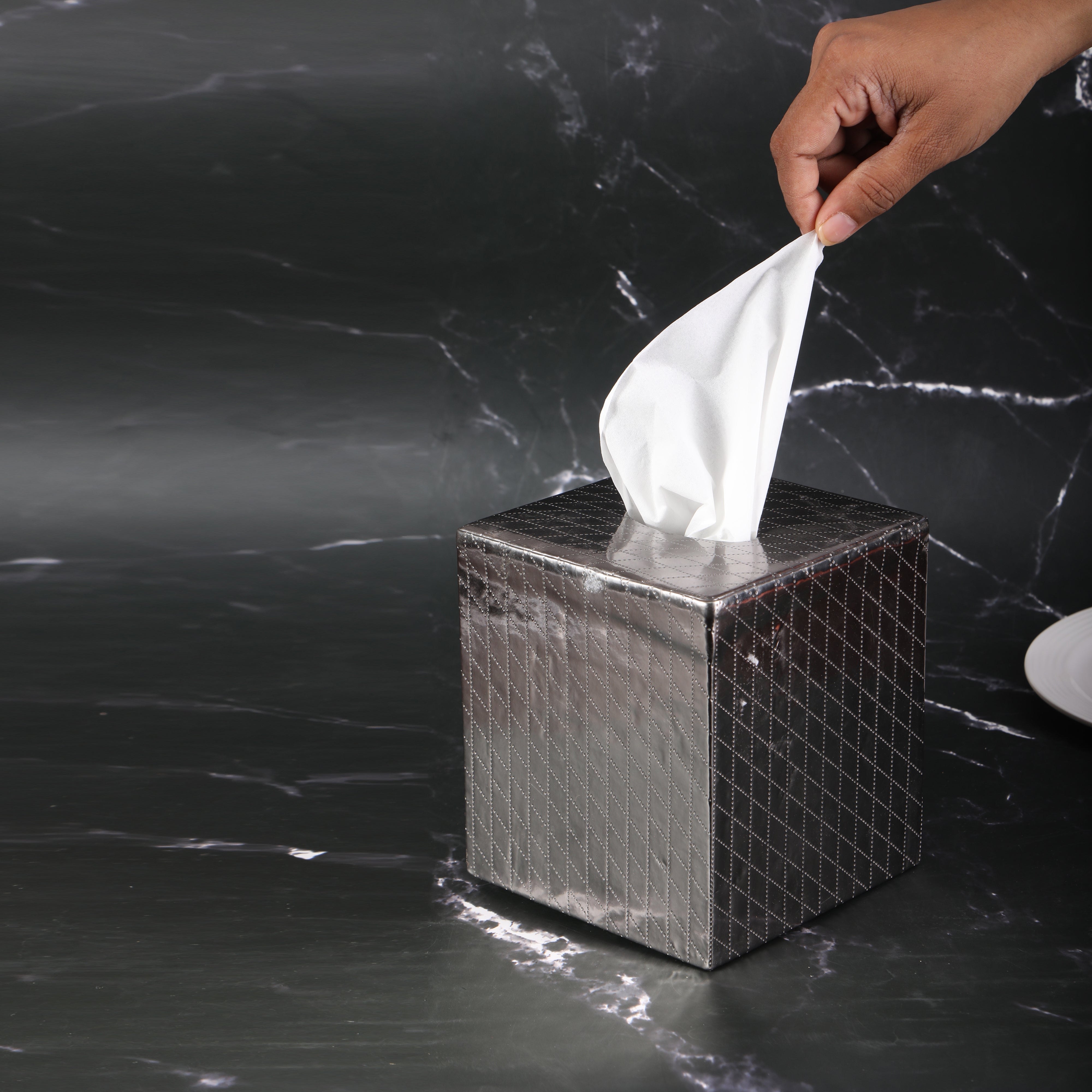 Tissue Box - Silver Leatherette