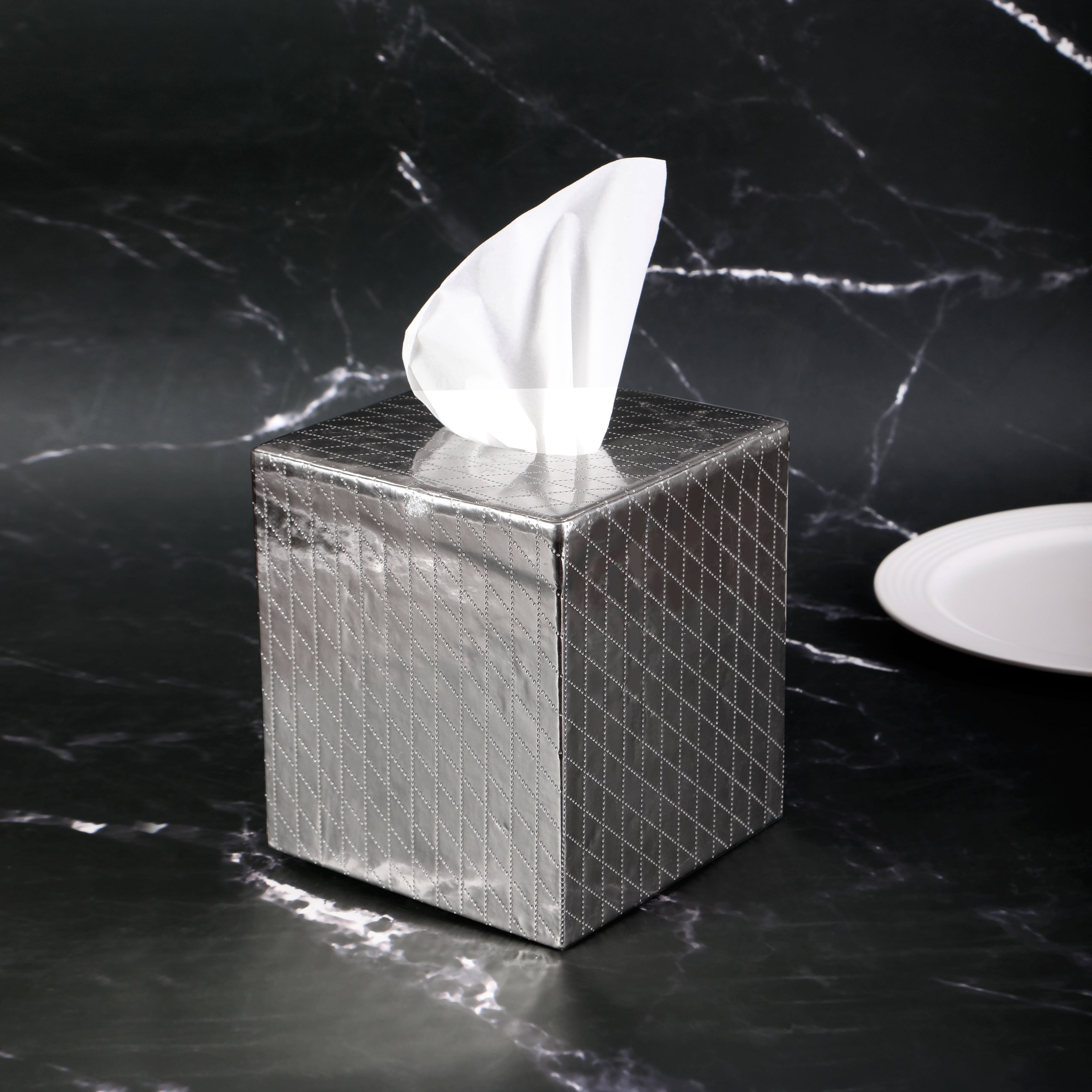 Tissue Box - Silver Leatherette