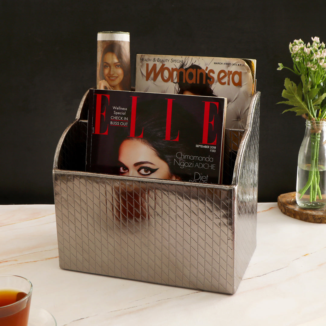 Leatherette Magazine Holder - Silver