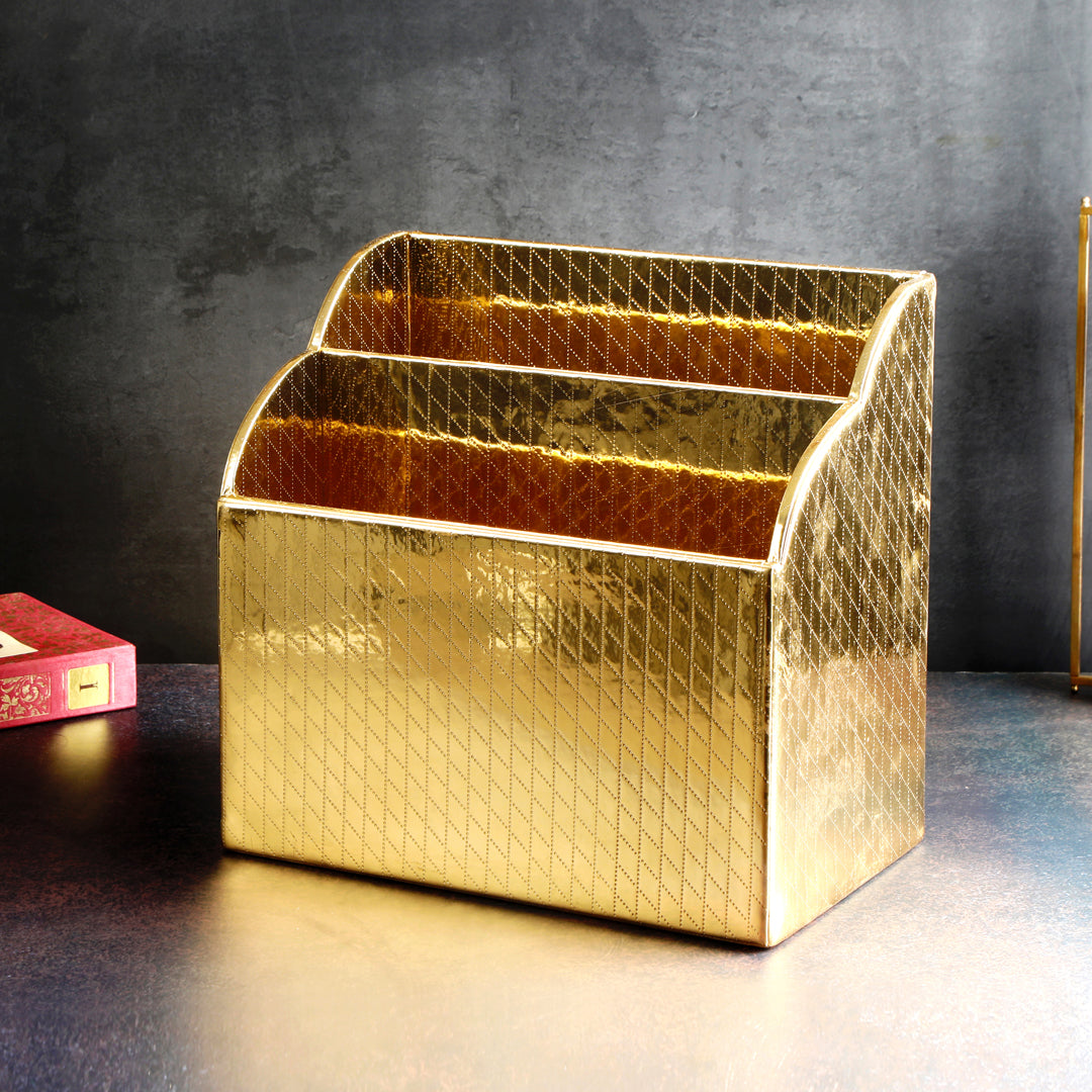 Leatherette Magazine Holder - Gold