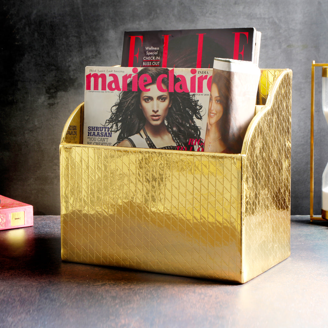 Leatherette Magazine Holder - Gold