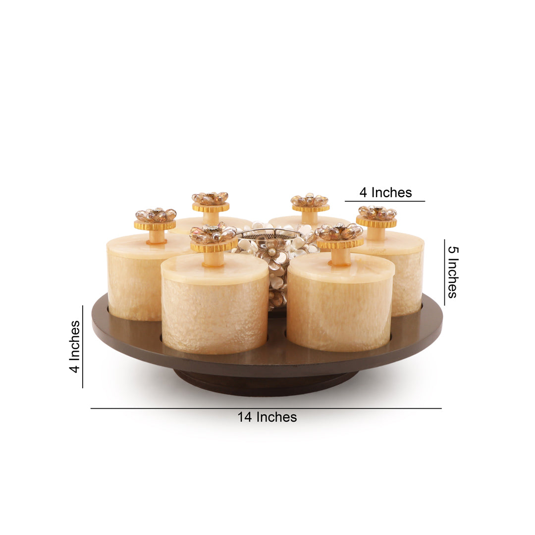 Resin Jar Set With Revolving Tray - 6 Jars