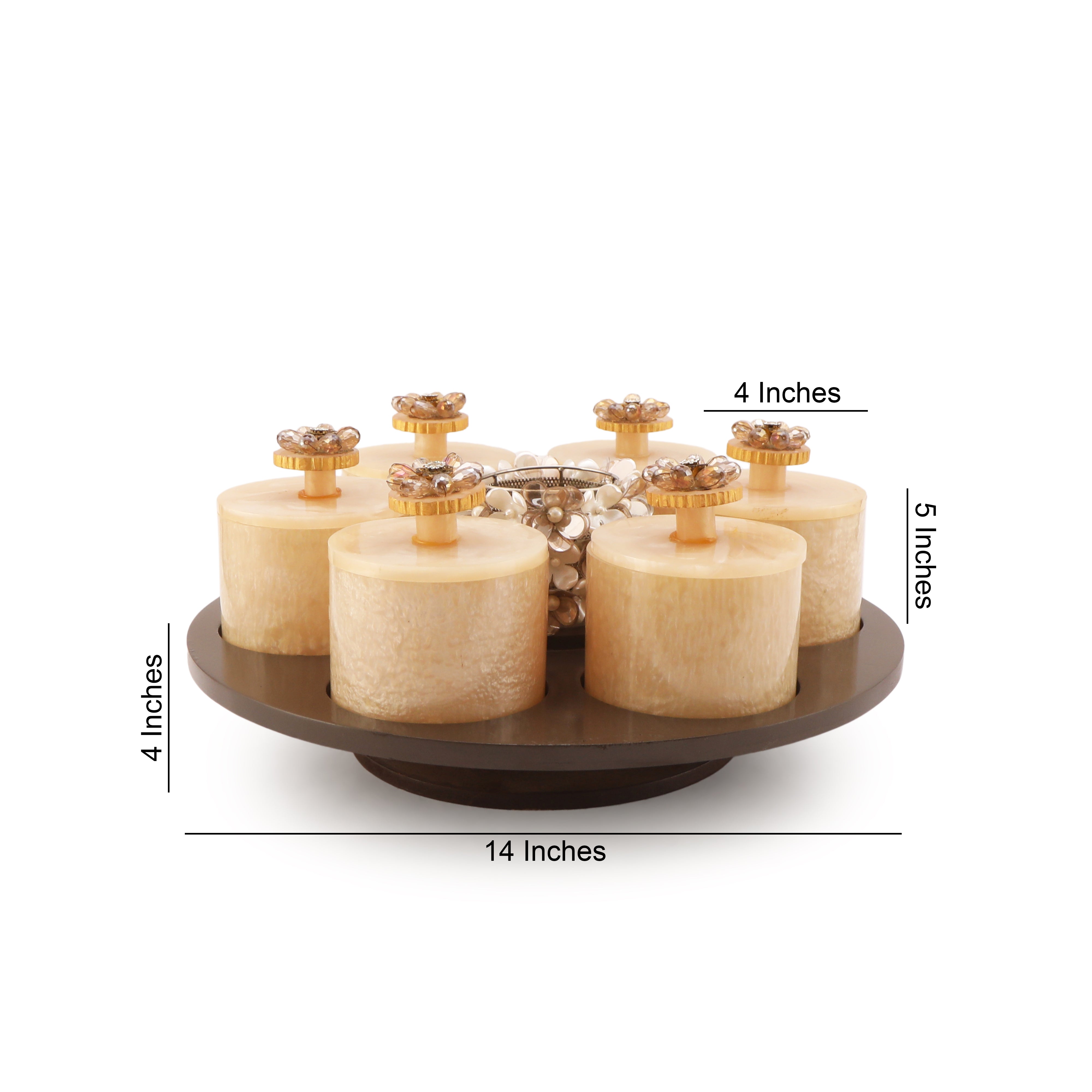 Wooden Revolving Base With 6 Resin Jars