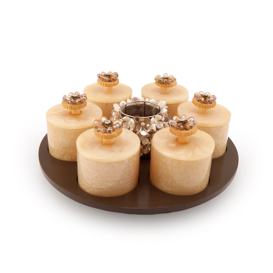 Resin Jar Set With Revolving Tray - 6 Jars