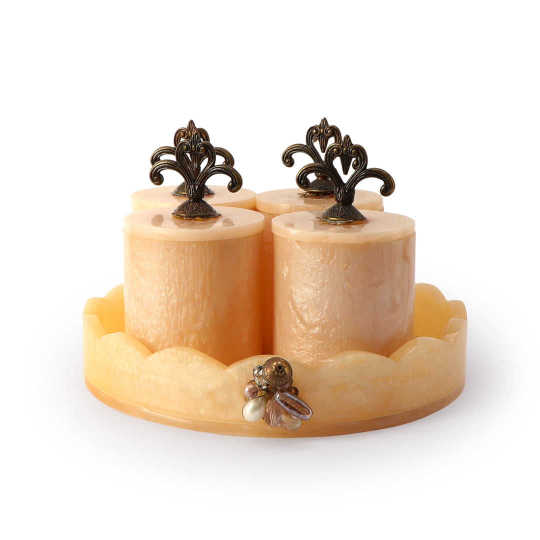 Resin Jar Set - Trishul Jar Lid With Tray - 4 Jars