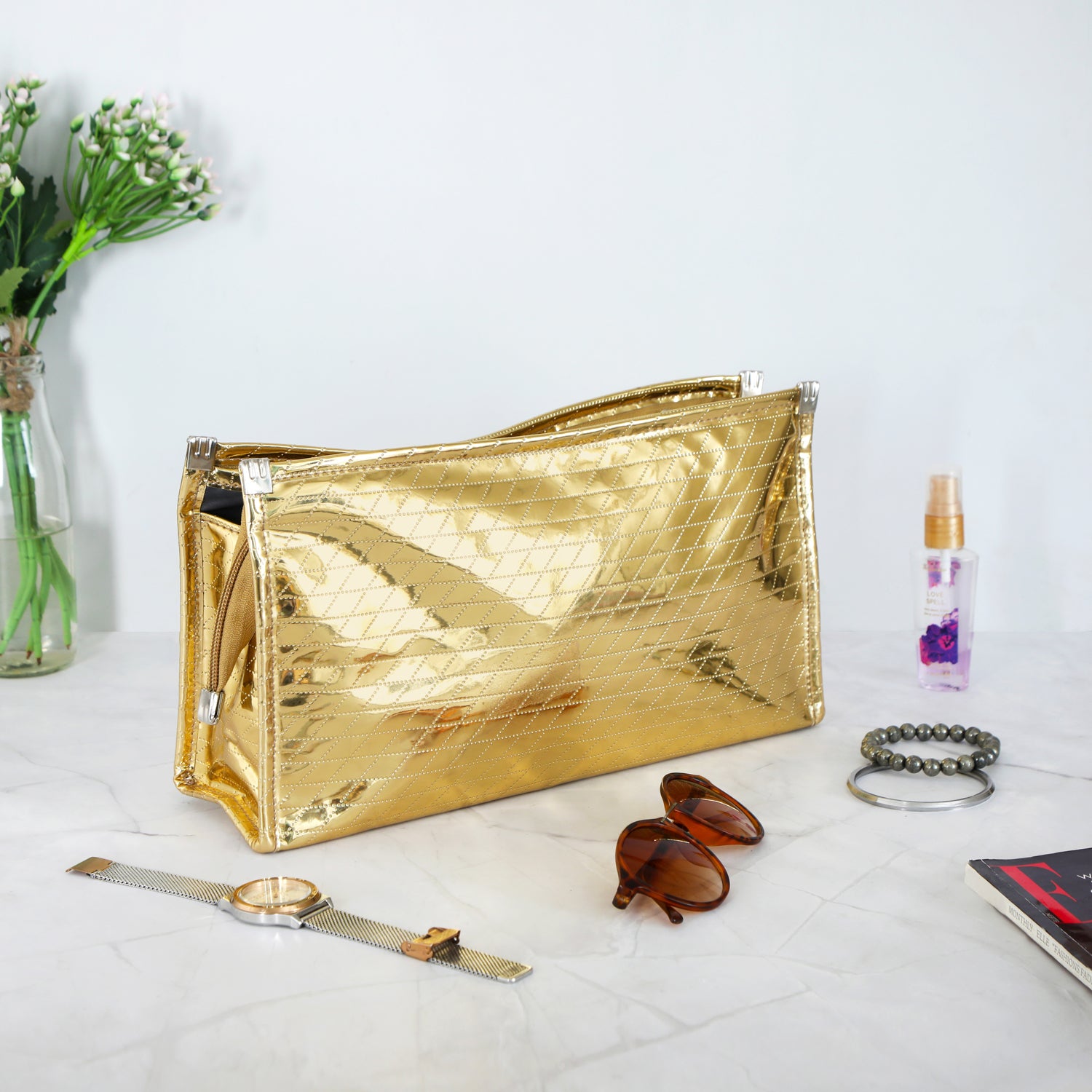 Travel Pouch - Gold 3 Pockets Pouch - Large (12")