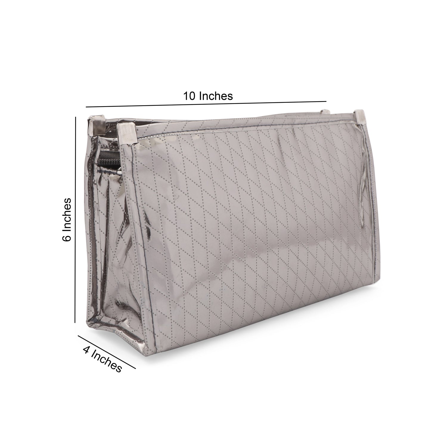 Travel Pouch - Silver 3 Pockets Pouch - Medium (10")