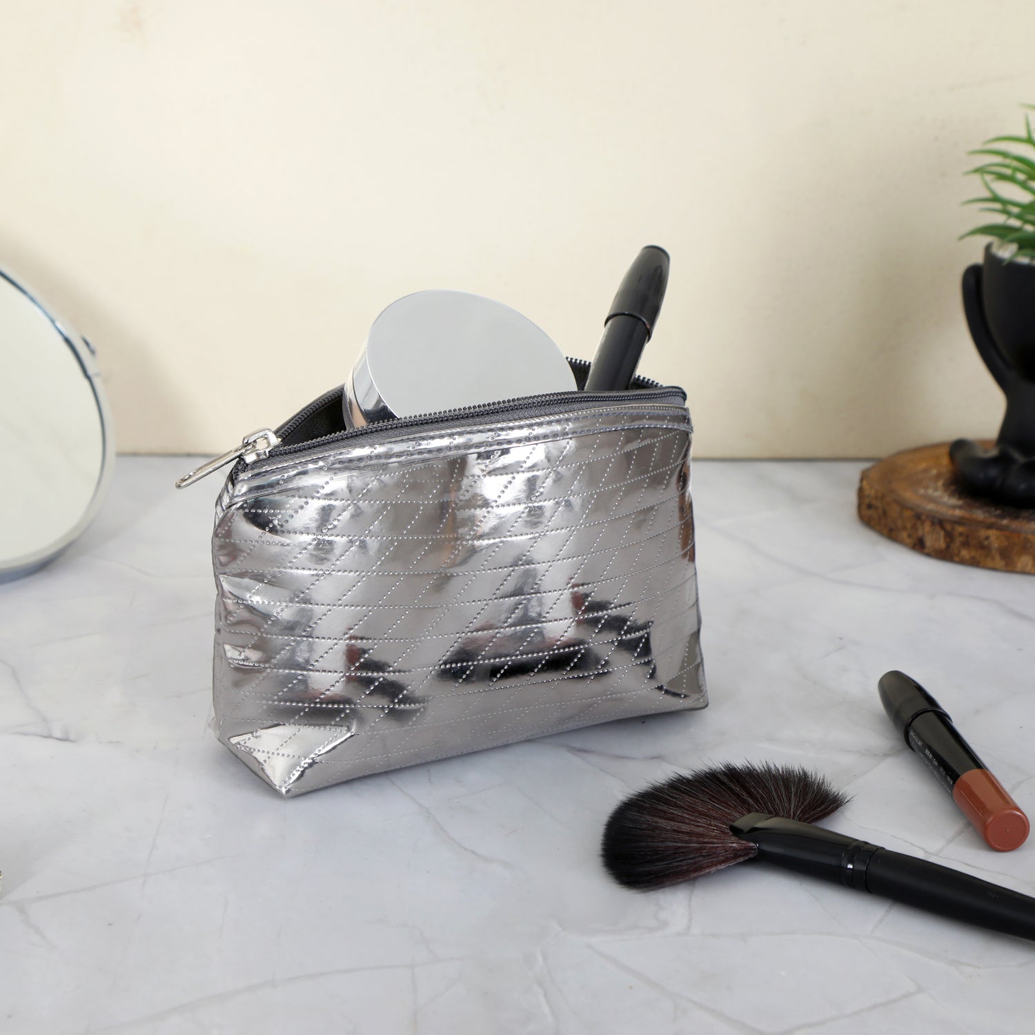 Travel Pouch - Silver Travel Pouches - Set of 3 Pouches - The Home Co.