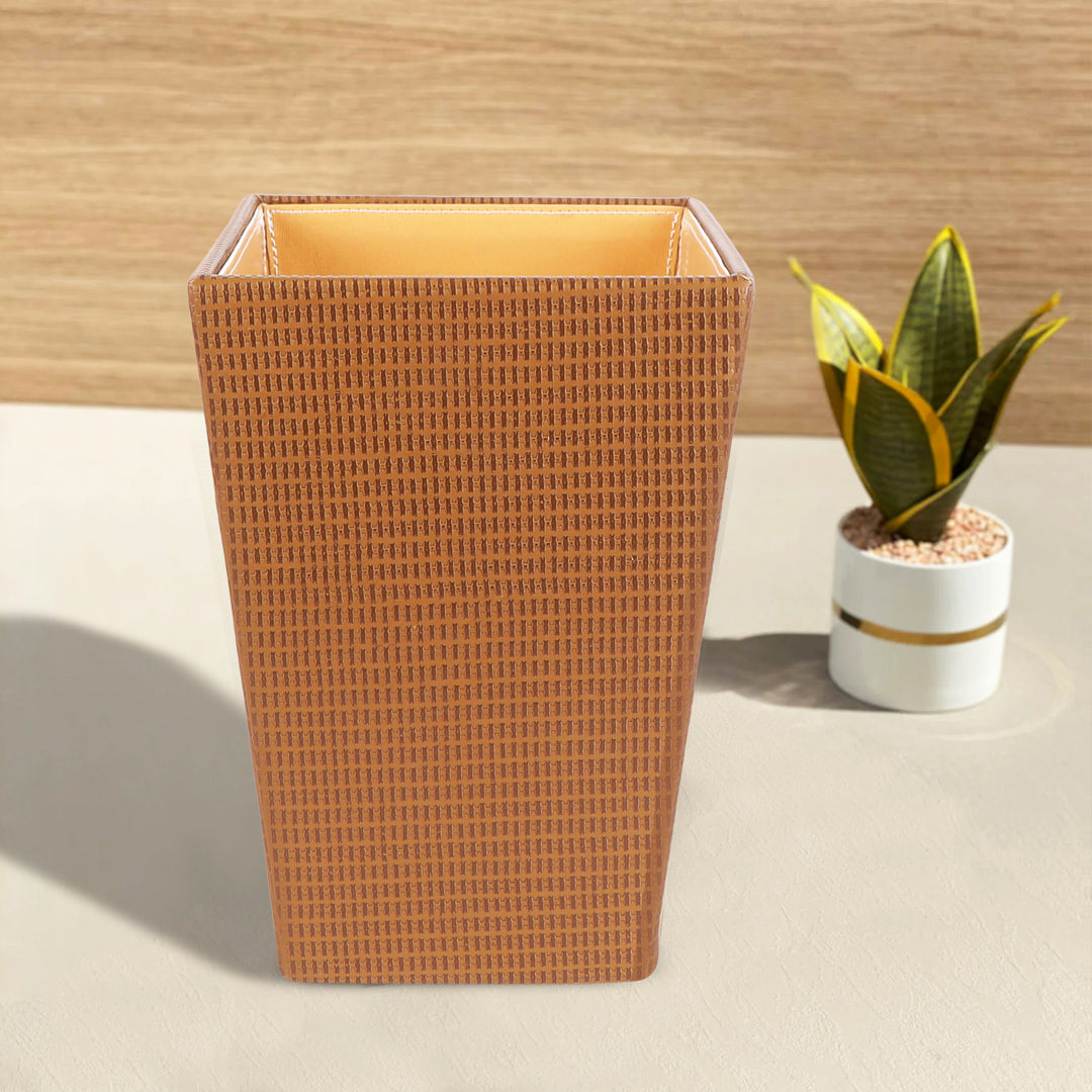 Dustbin - Brown Burberry Leatherette 1- The Home Co.