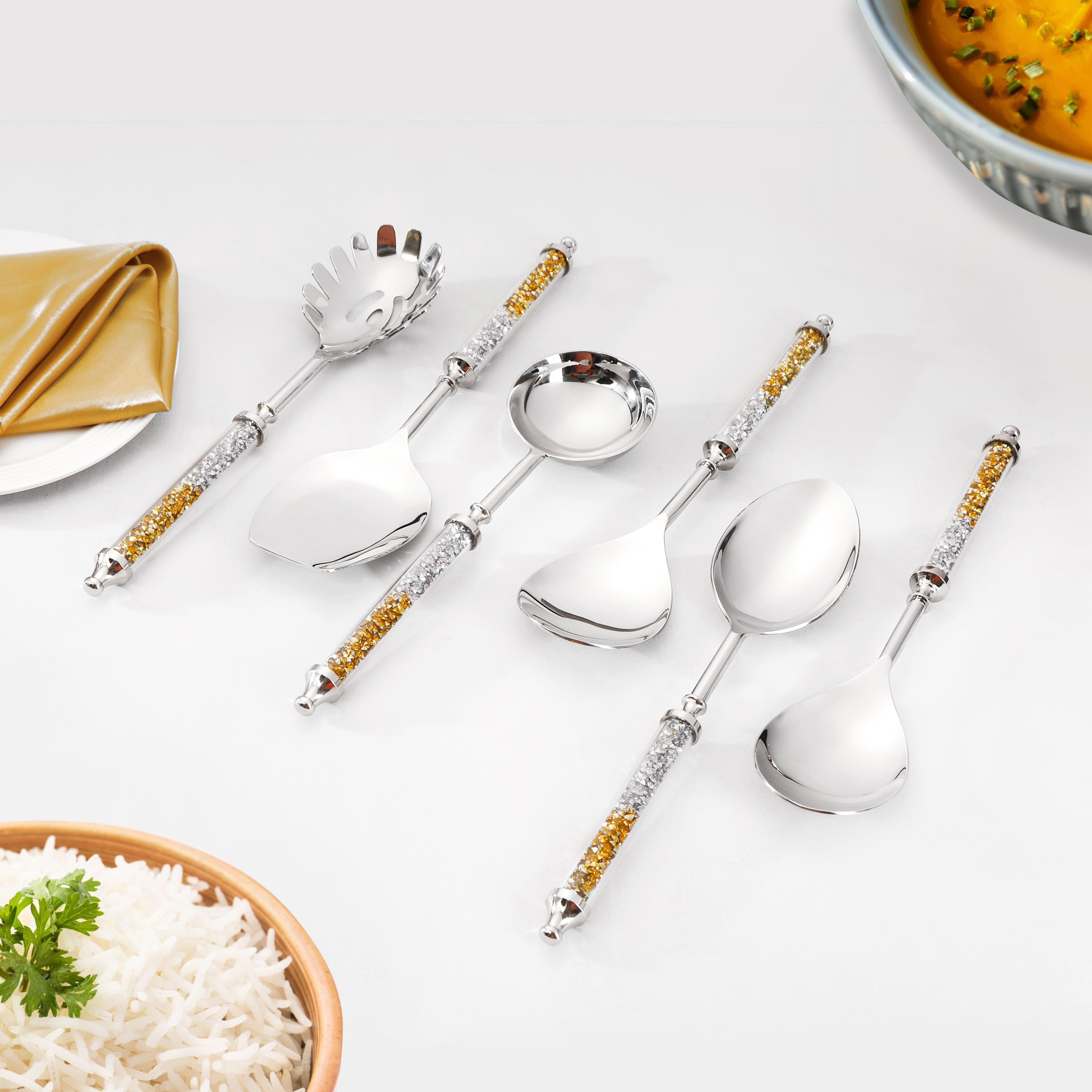 Serving Set of 6 - Gold Silver Crystal