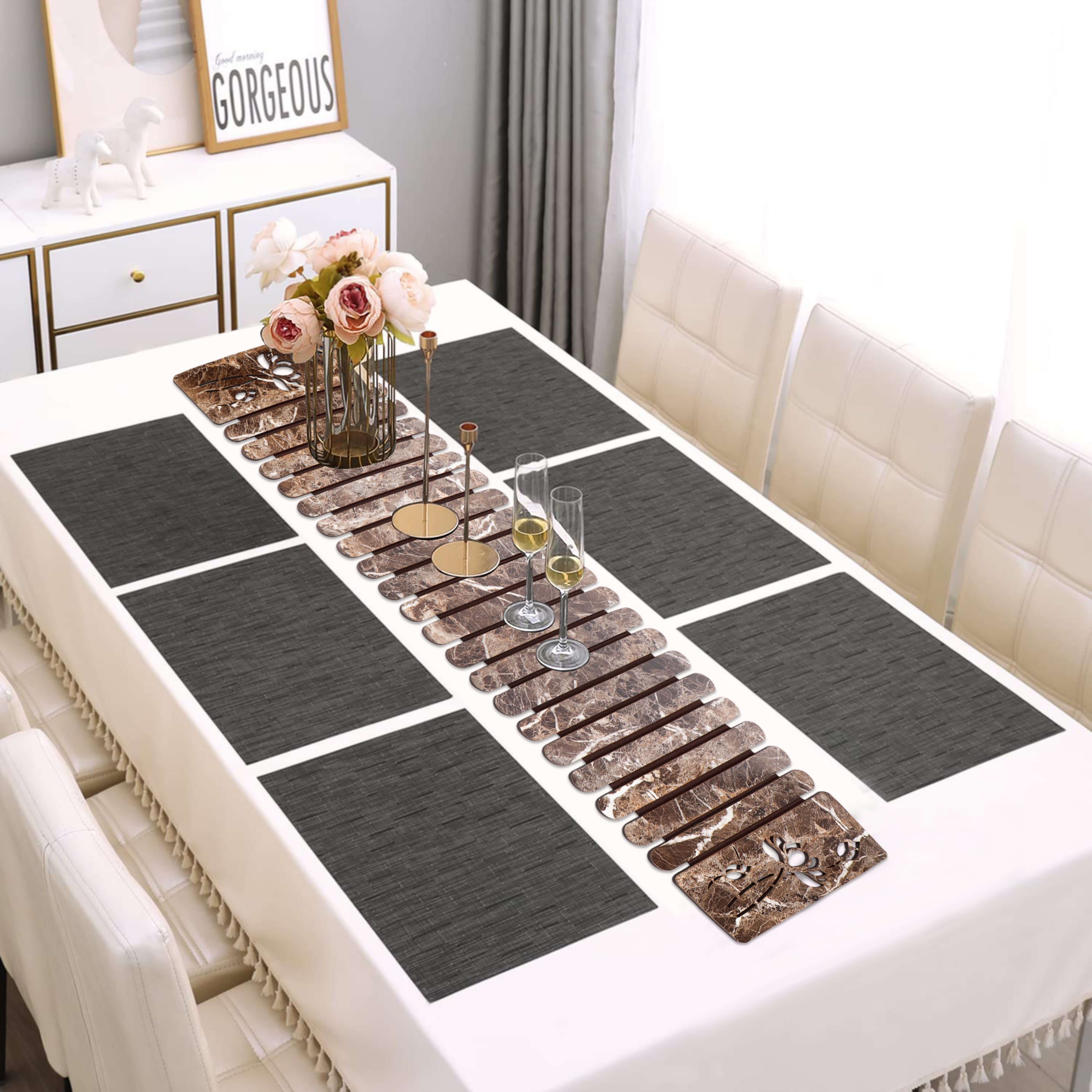 Foldable Table Runner  - Brown Lotus Cut