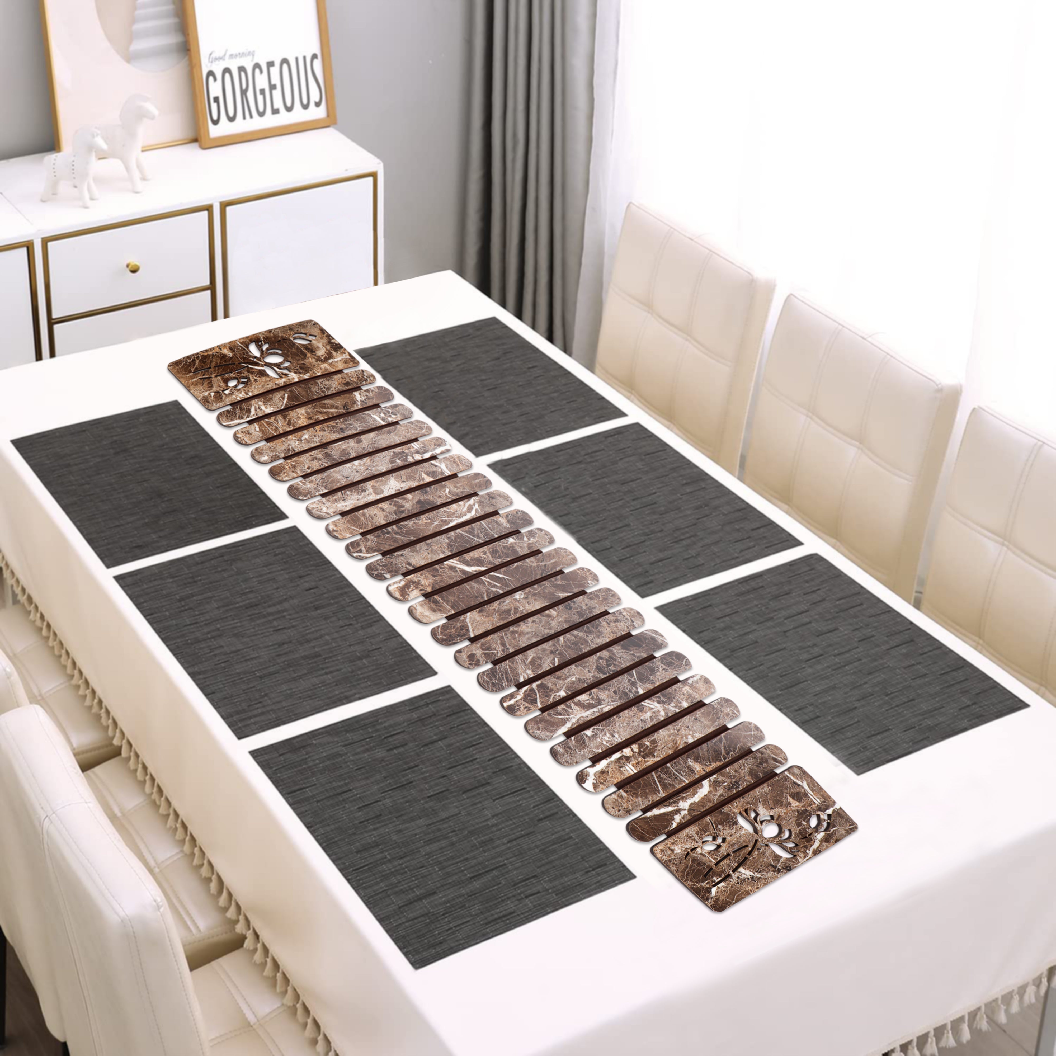 Foldable Table Runner  - Brown Lotus Cut