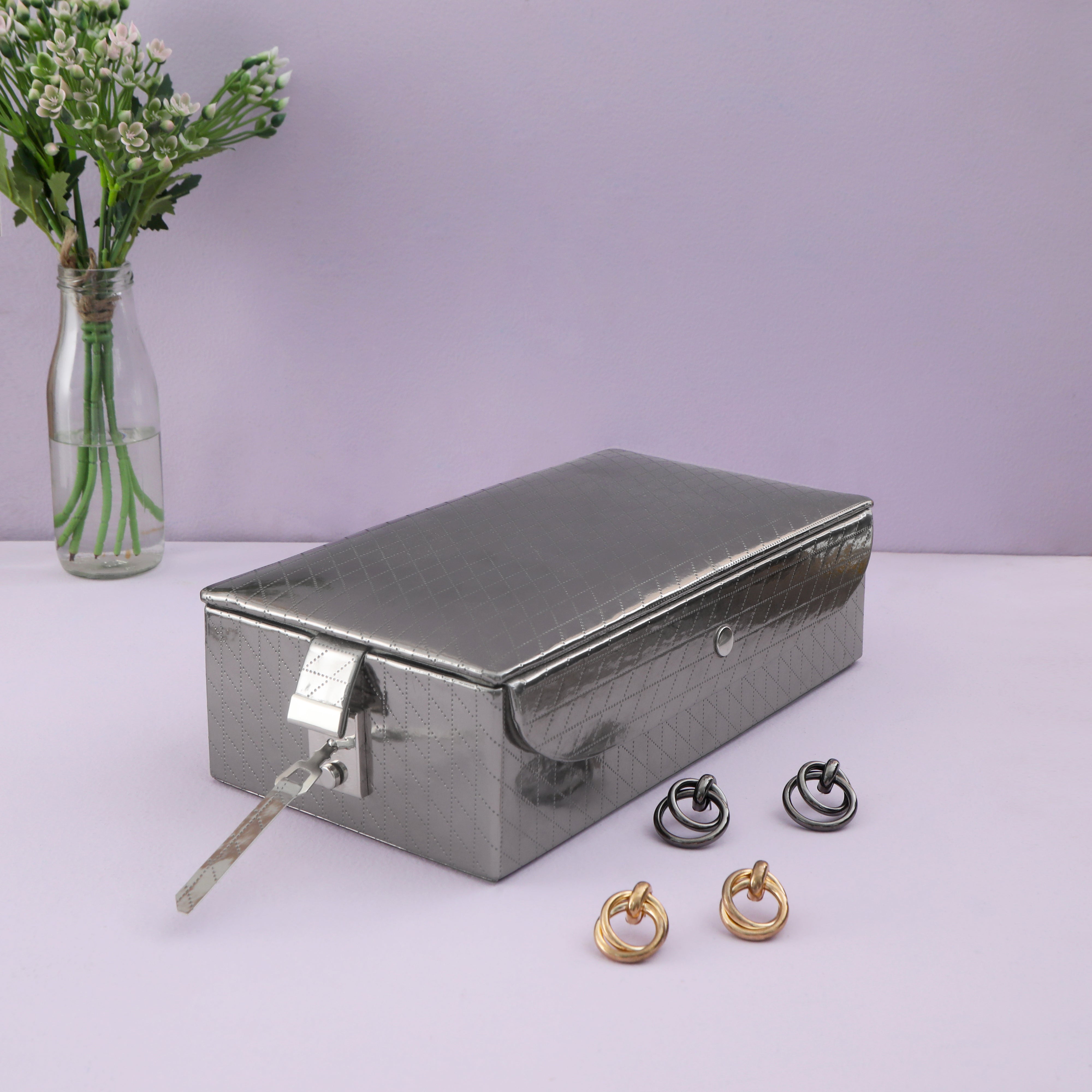 Leatherette Jewellery Box - Silver