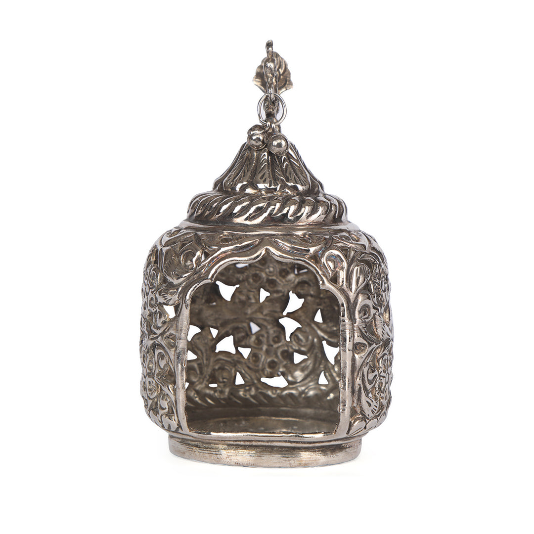 Small Silver Plated Antique T-light Holder - Peacock