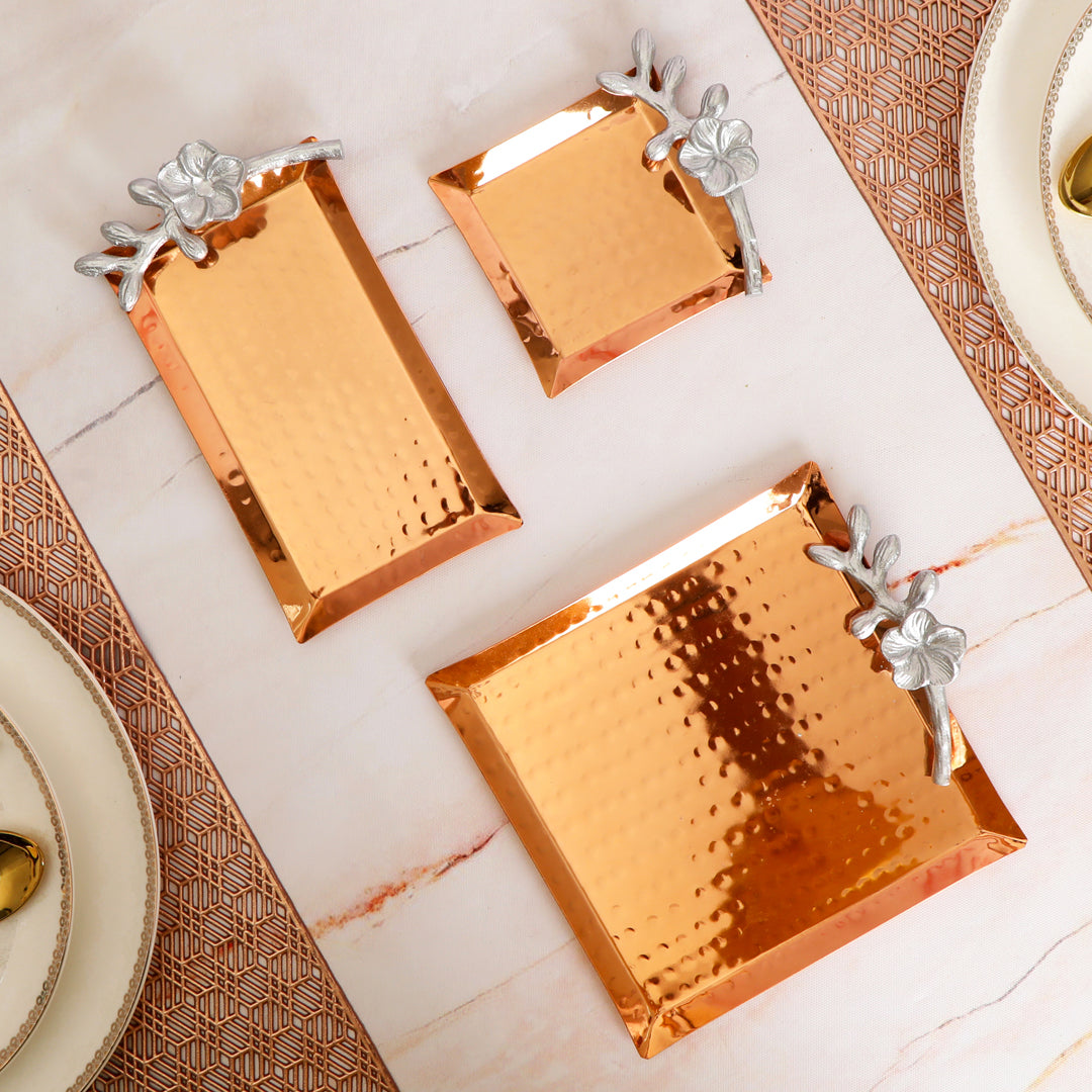 Copper Plated Stainless Steel Square Platter Set of 3