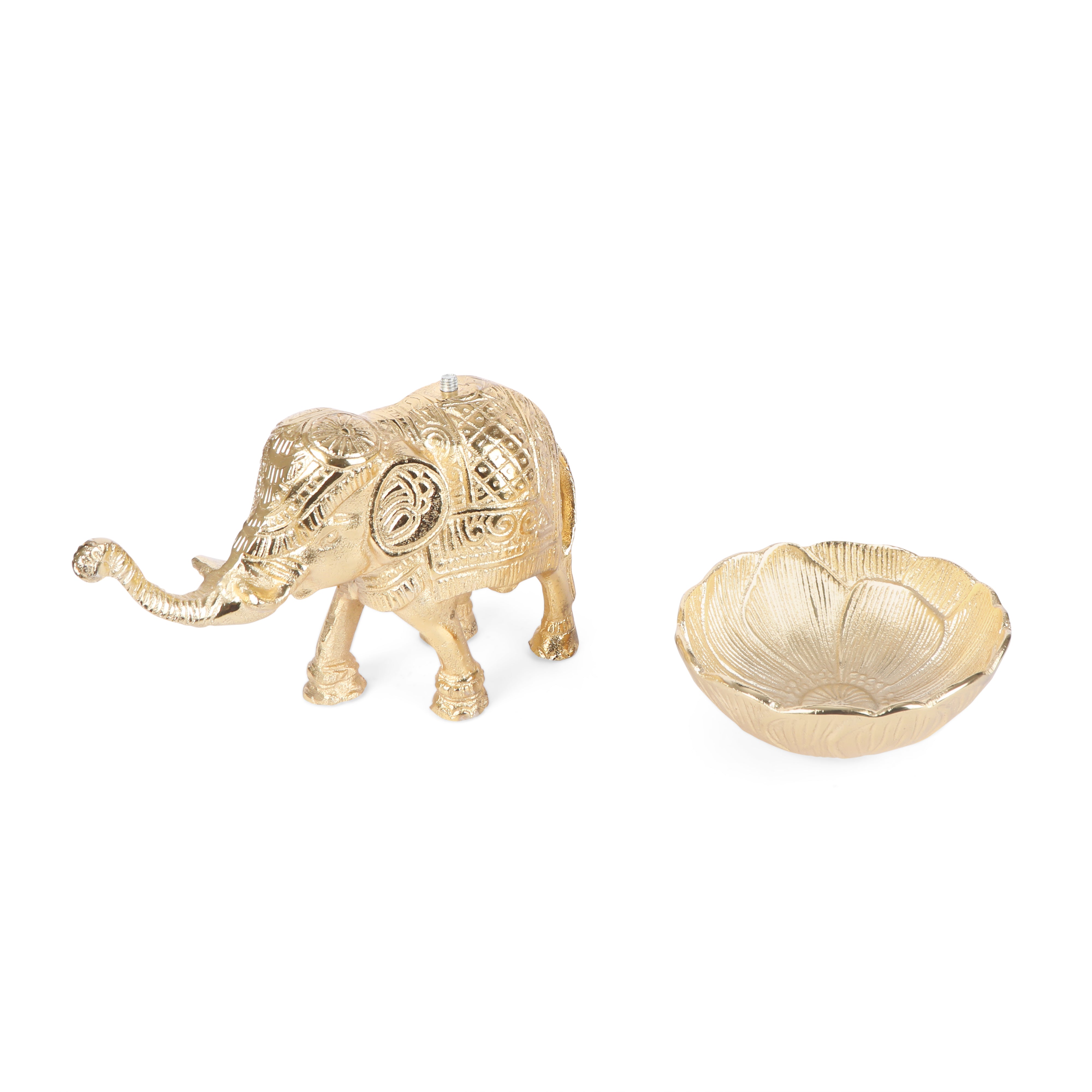 Elephant With Bowl Large - Gold