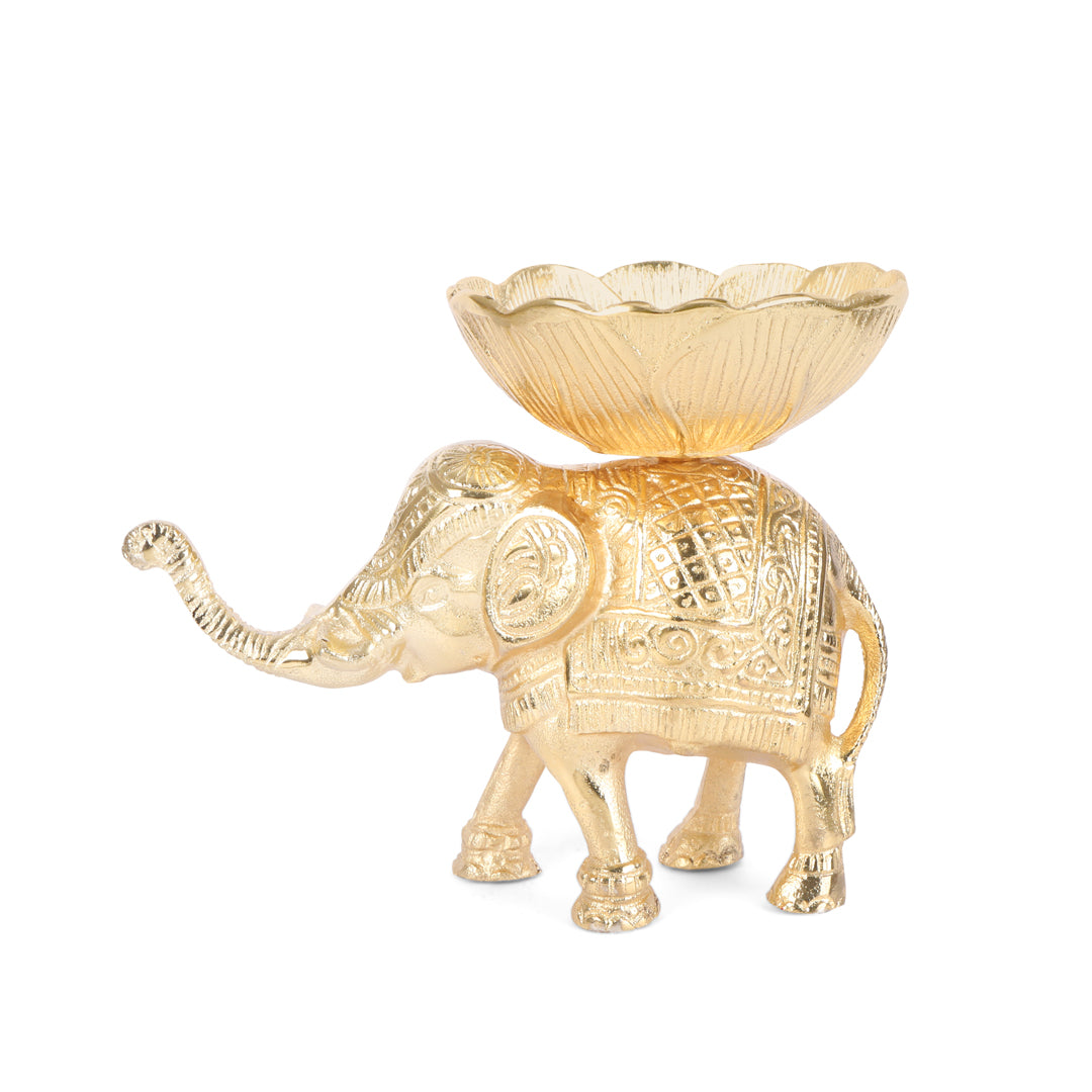 Elephant With Bowl Large - Gold