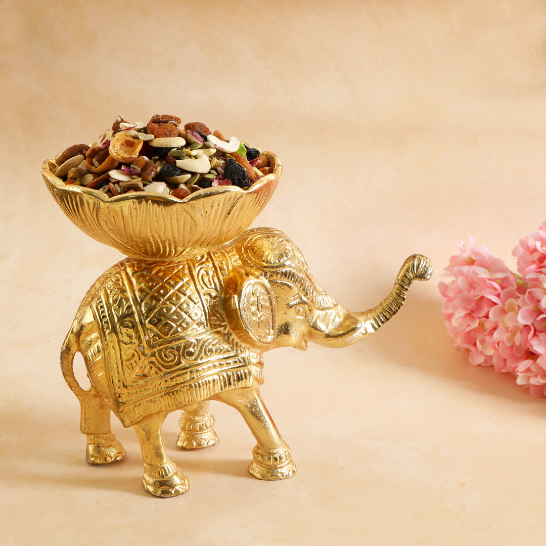 Elephant With Bowl Large - Gold - The Home Co.