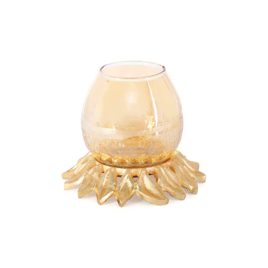 Candle Stand - Gold Lotus Candle Holder 1- The Home Co.