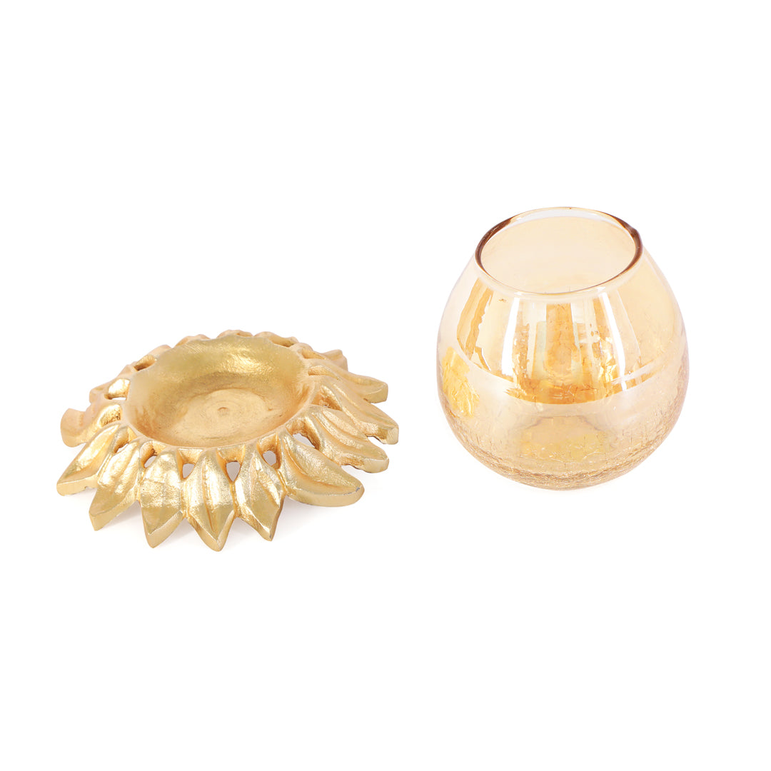 Candle Stand - Gold Lotus Candle Holder 3- The Home Co.