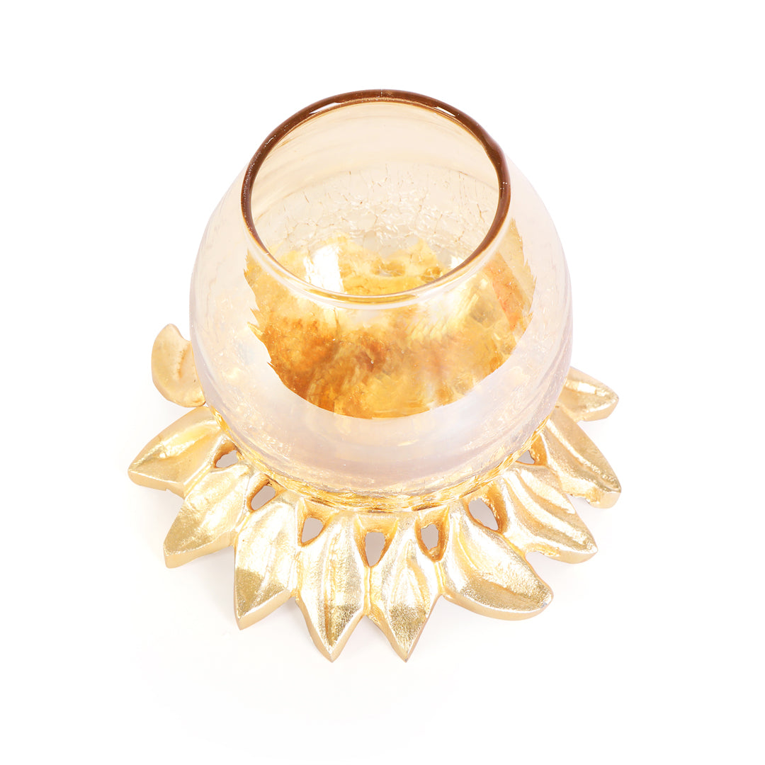 Candle Stand - Gold Lotus Candle Holder 2- The Home Co.