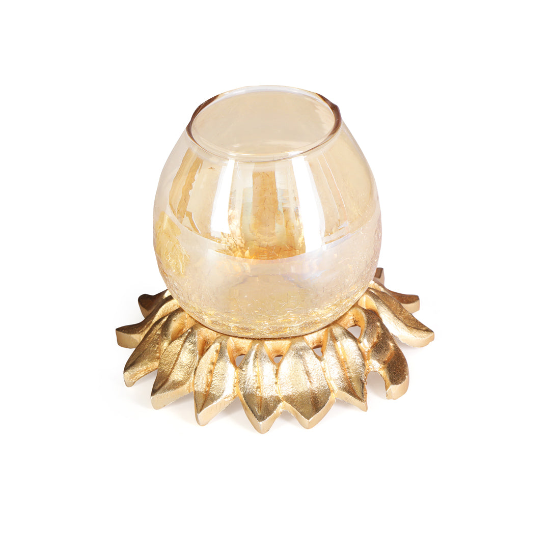 Candle Stand - Gold Lotus Candle Holder 6- The Home Co.