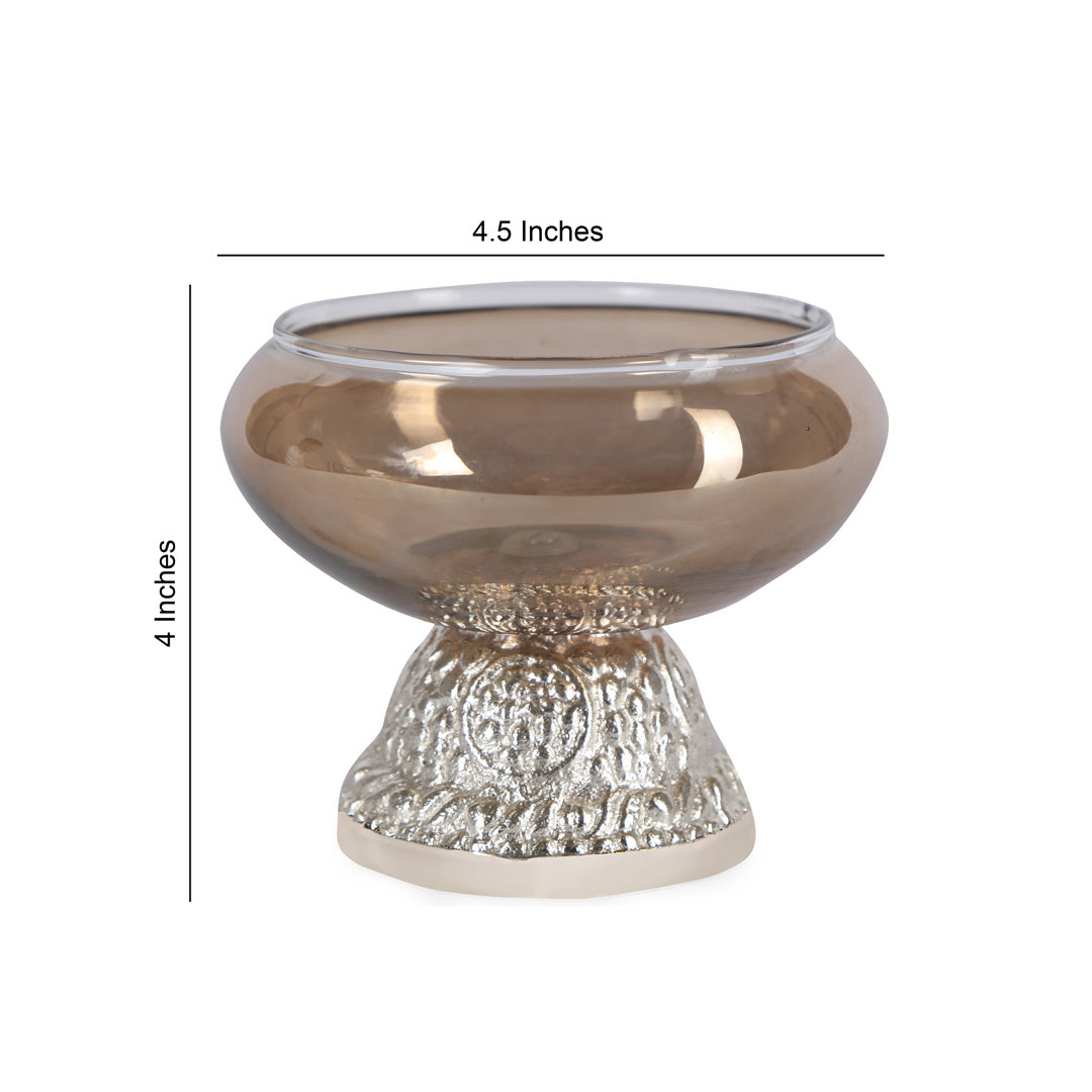 Glass Candle Stand With Silver Plated Stand 3- The Home Co.