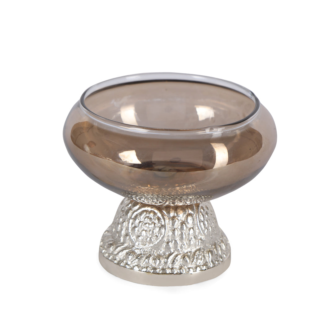 Glass Candle Stand With Silver Plated Stand 1- The Home Co.
