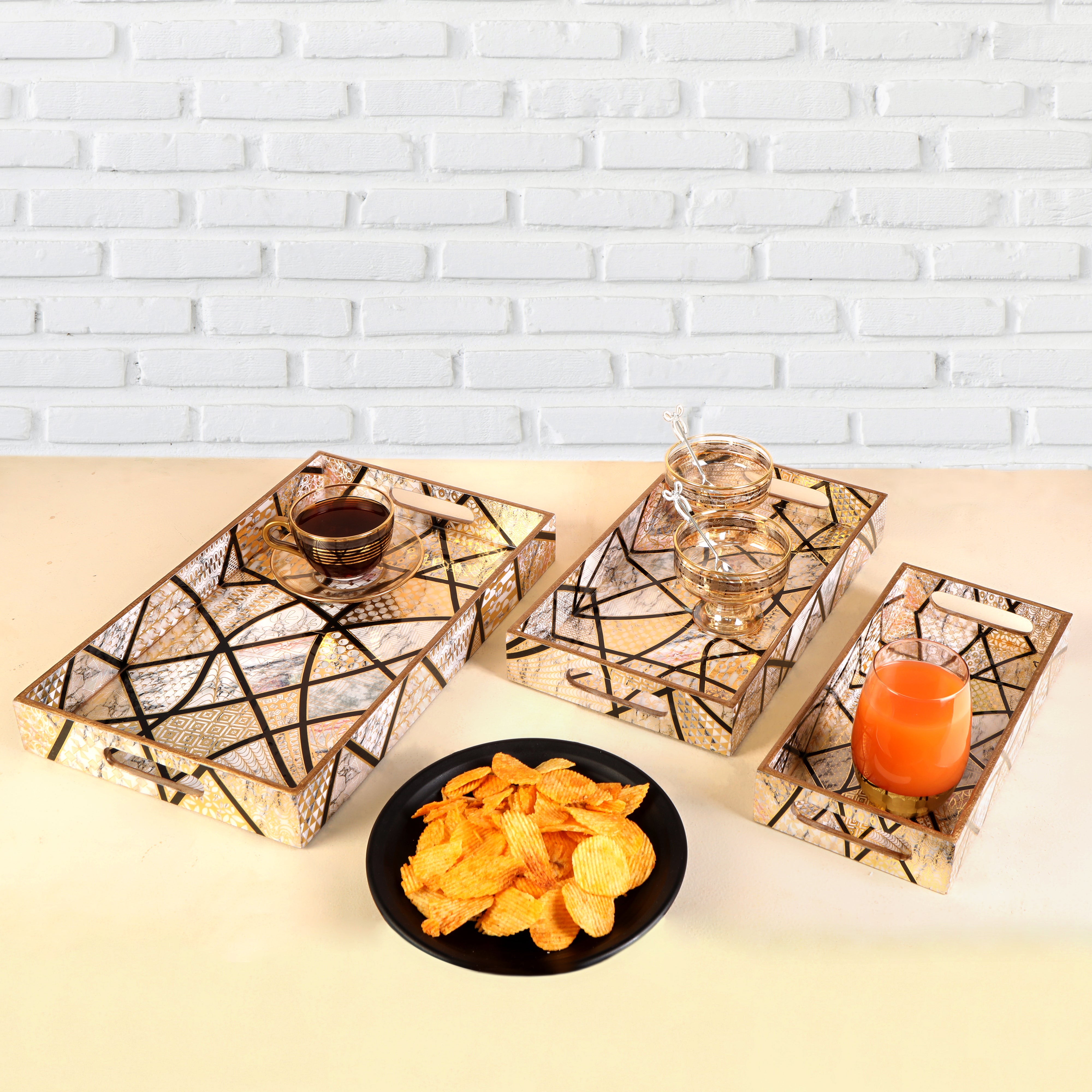 Tray Set Of 3 - Crisscross Rectangle