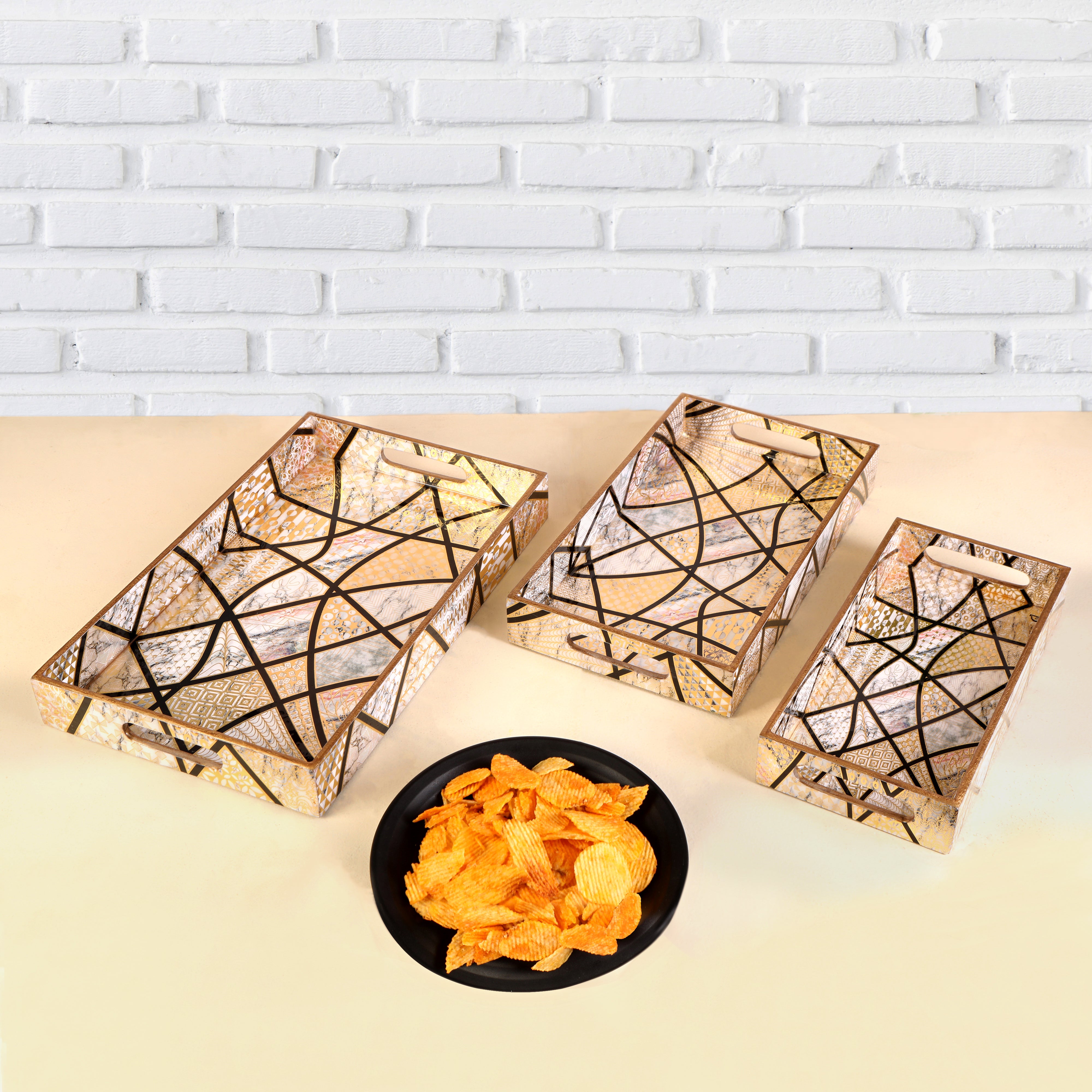 Tray Set Of 3 - Crisscross Rectangle