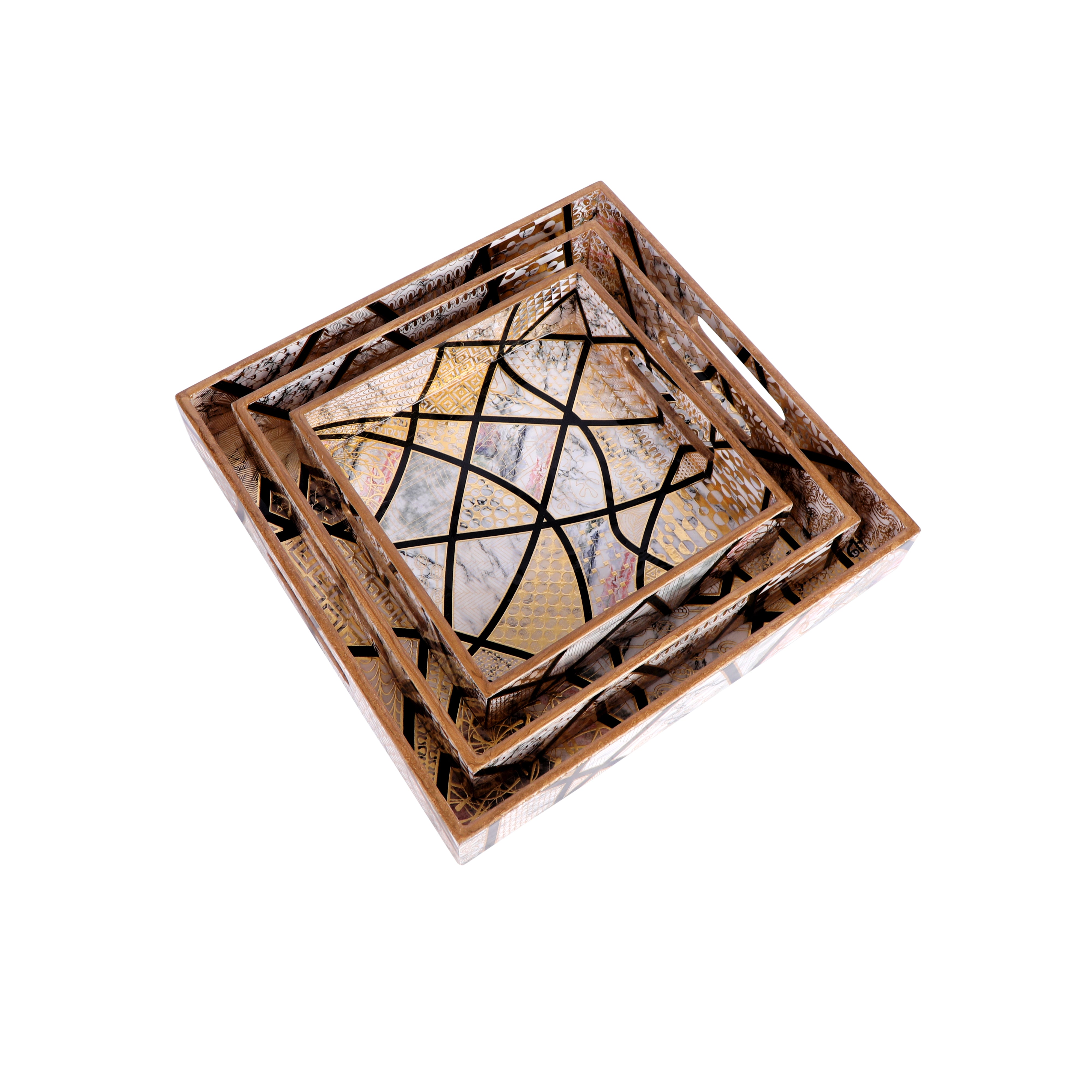 Tray Set Of 3 - Crisscross Square