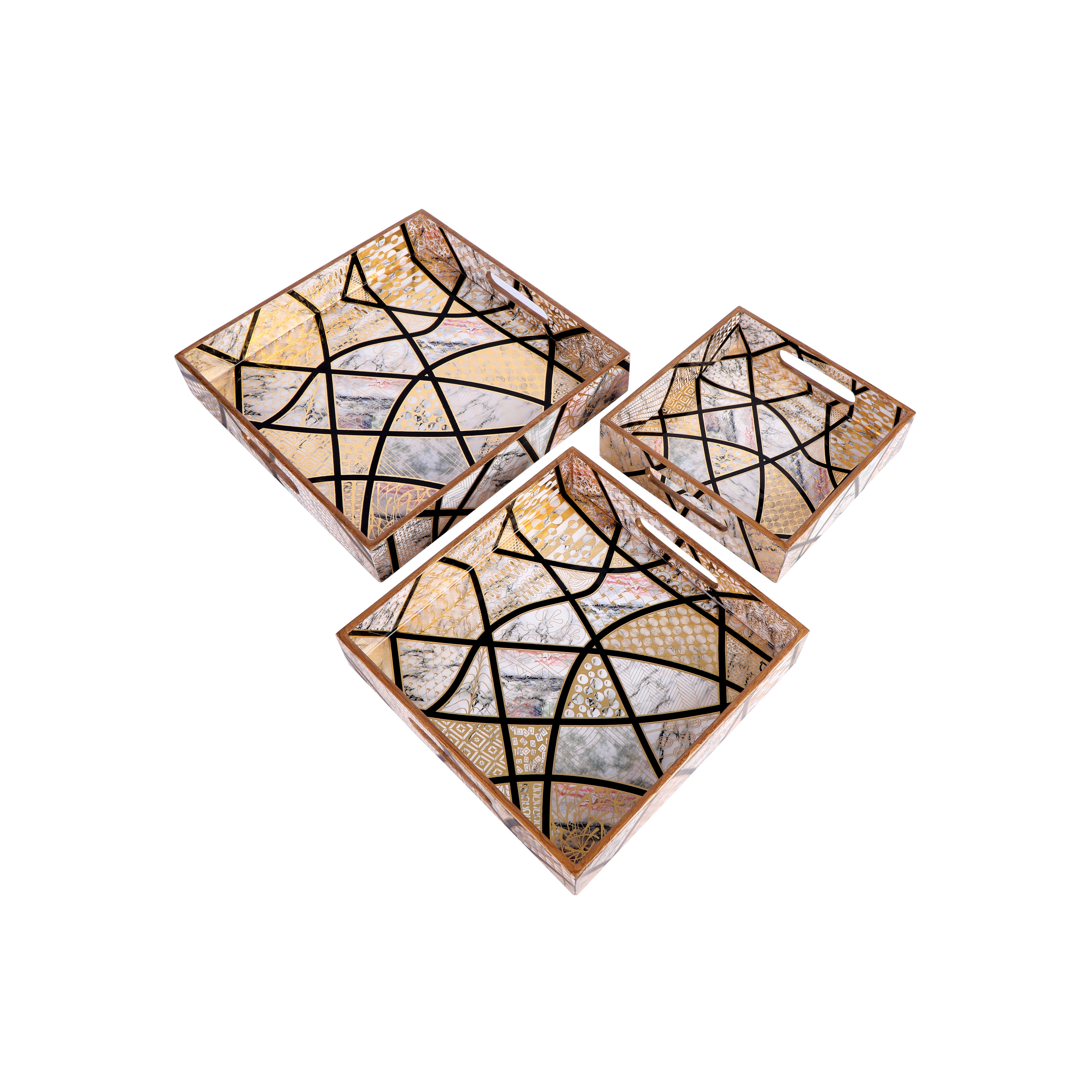 Tray Set Of 3 - Crisscross Square